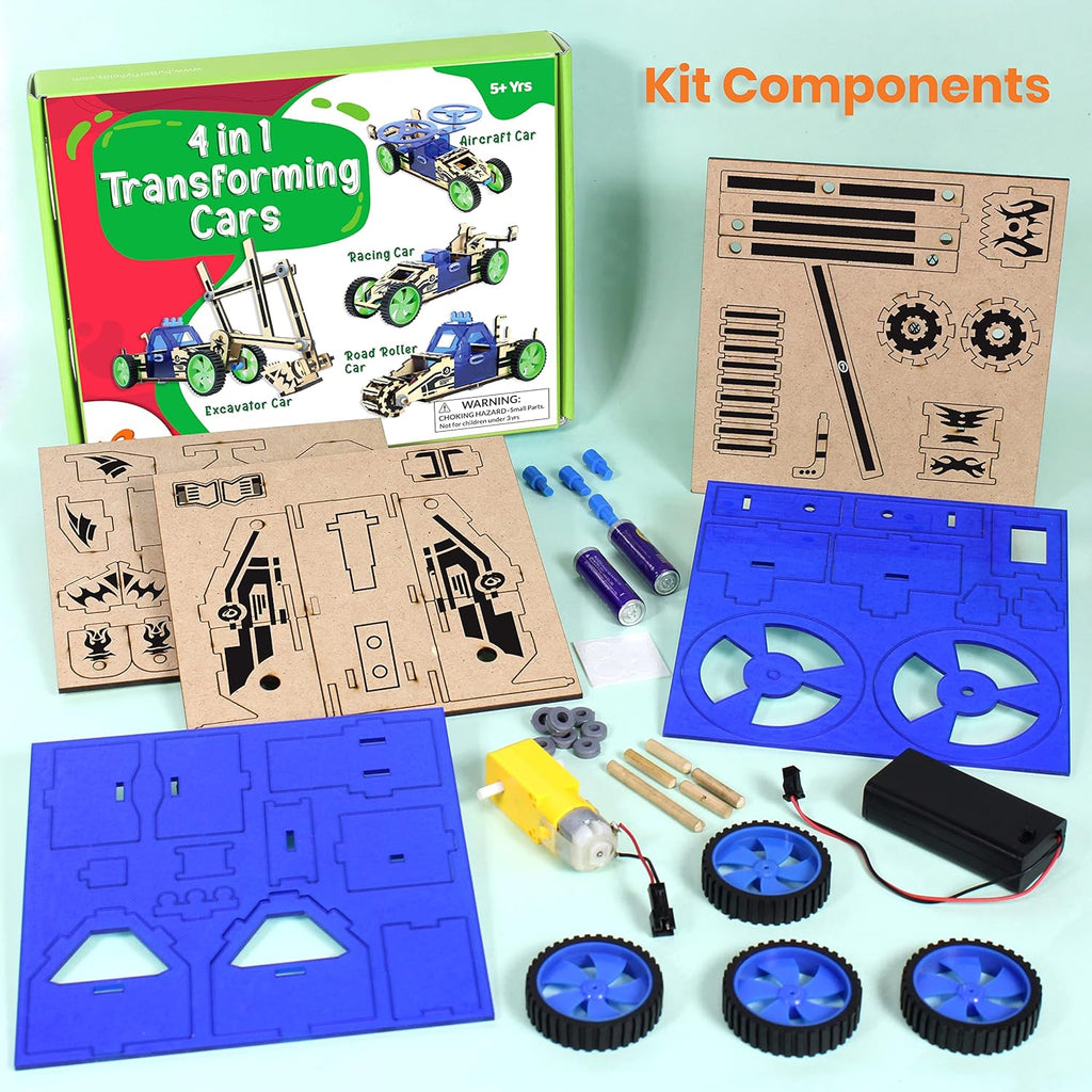 ButterflyEdufields 4in1 STEM Building Car Kits for Kids - DIY 3D Wooden Puzzle Toys, Educational STEM Gifts for Ages 6 to 12