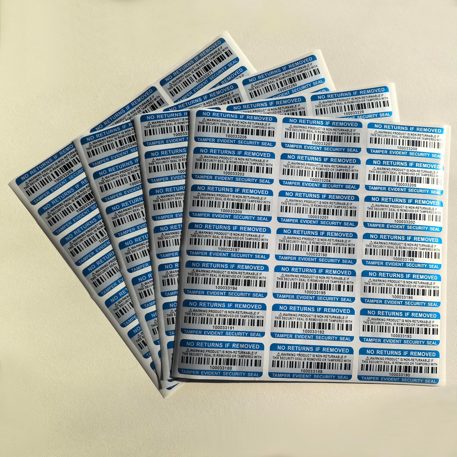 Tamper Evident Proof Barcode Stickers with Individual Serial Number Security Warranty Void Sticker,Sealing Label for Package(120pcs 2x0.8in Blue Matte Silver)