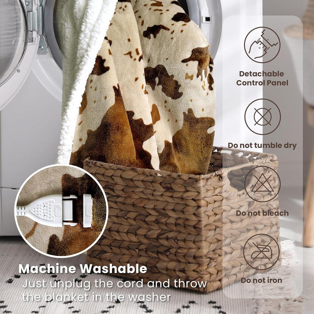 Cow Print Heated Blanket Full-Heating Electric Blanket Full with 10 Heat Levels & 10 Hours Auto-Off, Cozy Soft Fleece Sherpa, Washable, 72 x 84 Inche Cow Print Apricot