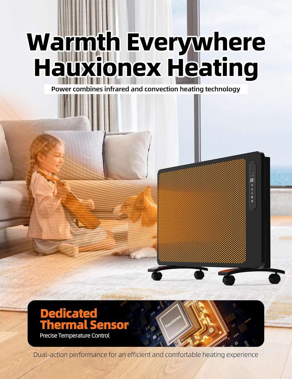 Energy Efficient Mica Infrared Space Heater for Large Room Indoor Use, Smart WiFi Wall Mounted or Portable Panel Heater, Fast Heating, Quiet, White