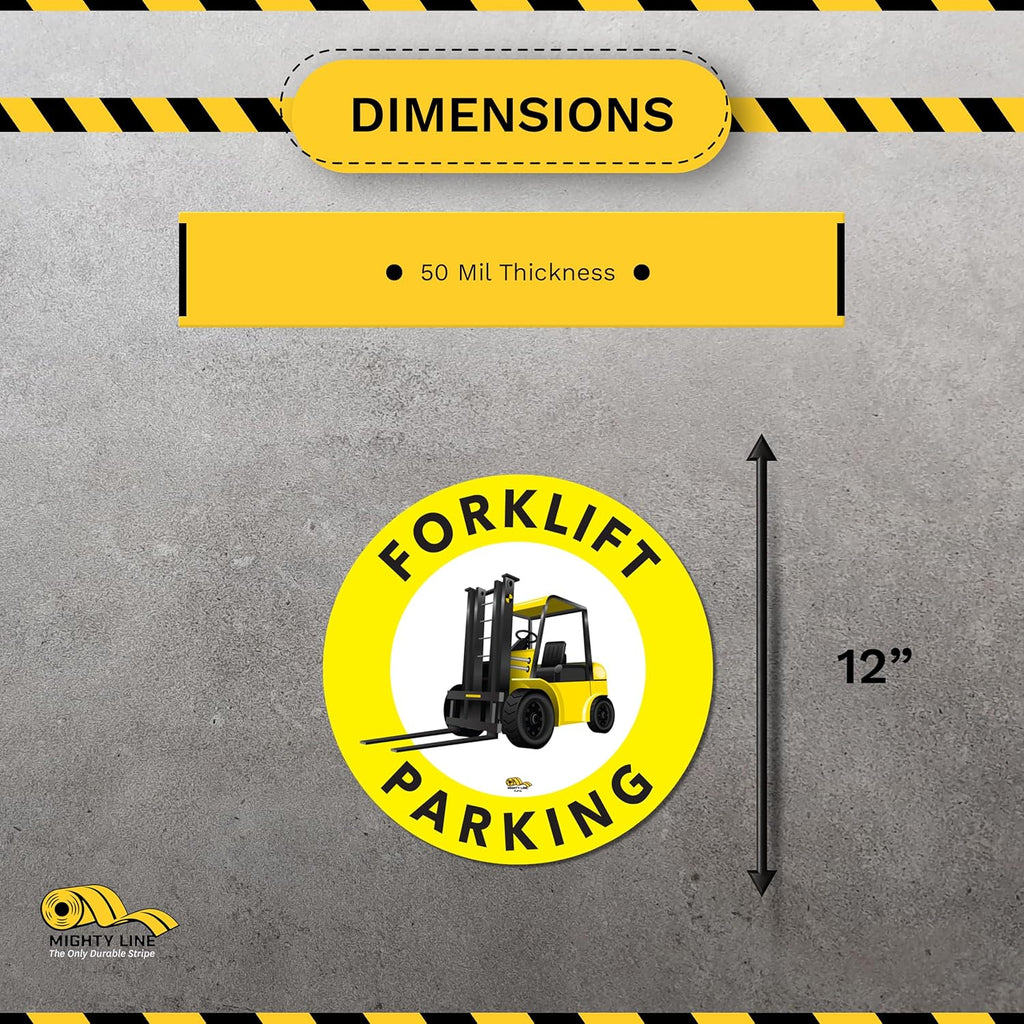 Mighty Line Forklift Floor Sign Floor Sign for Safety, Warning, Heavy-Duty, Peel and Stick, Adhesive, Industrial Quality, Forklift Parking, 12"