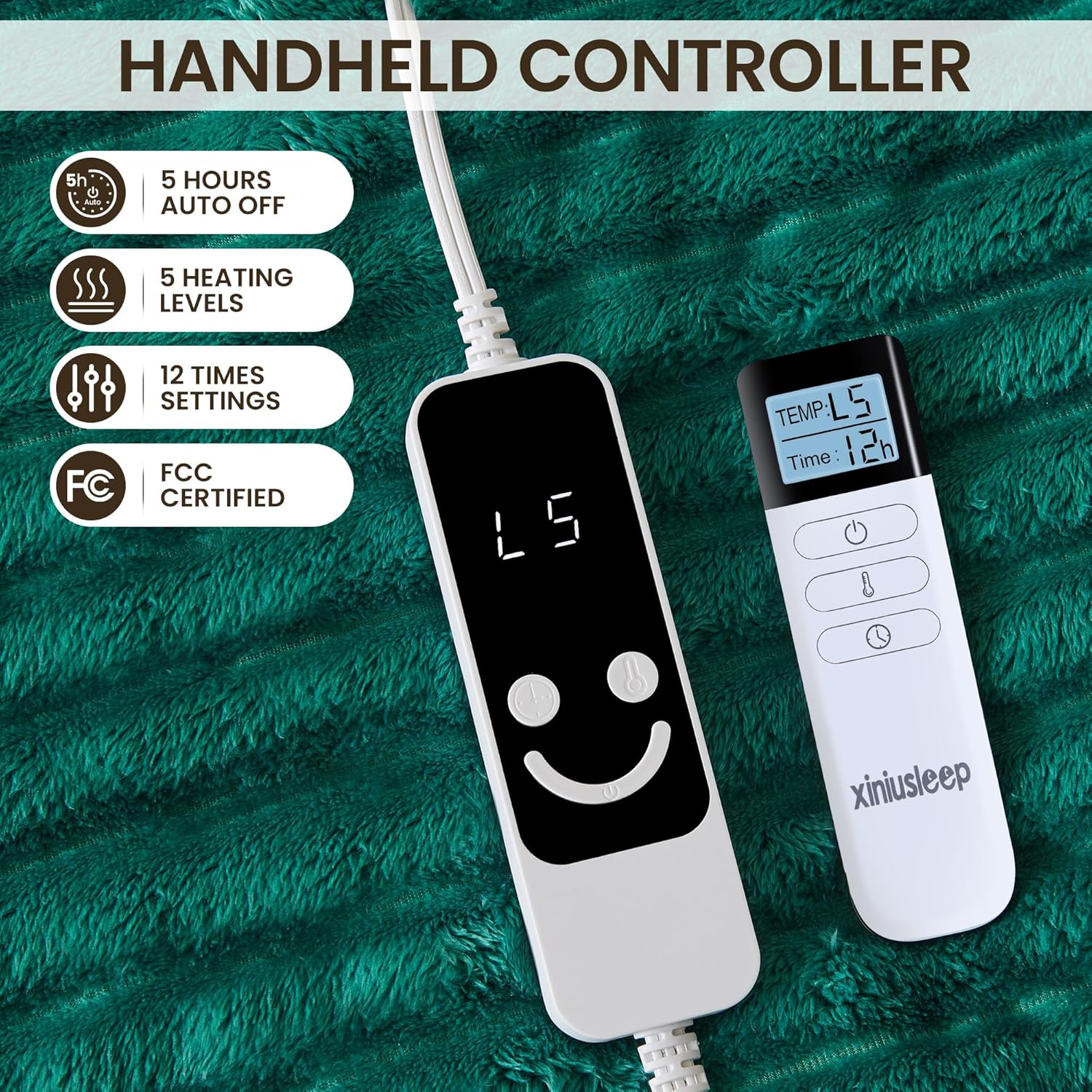 Heated Blanket Electric Blanket 62"x84", Soft Flannel Sherpa Electric Throw with 5 Heating Level & 12 Times Setting, Heated Throw with Overheating Protection, Machine Washable (Green)