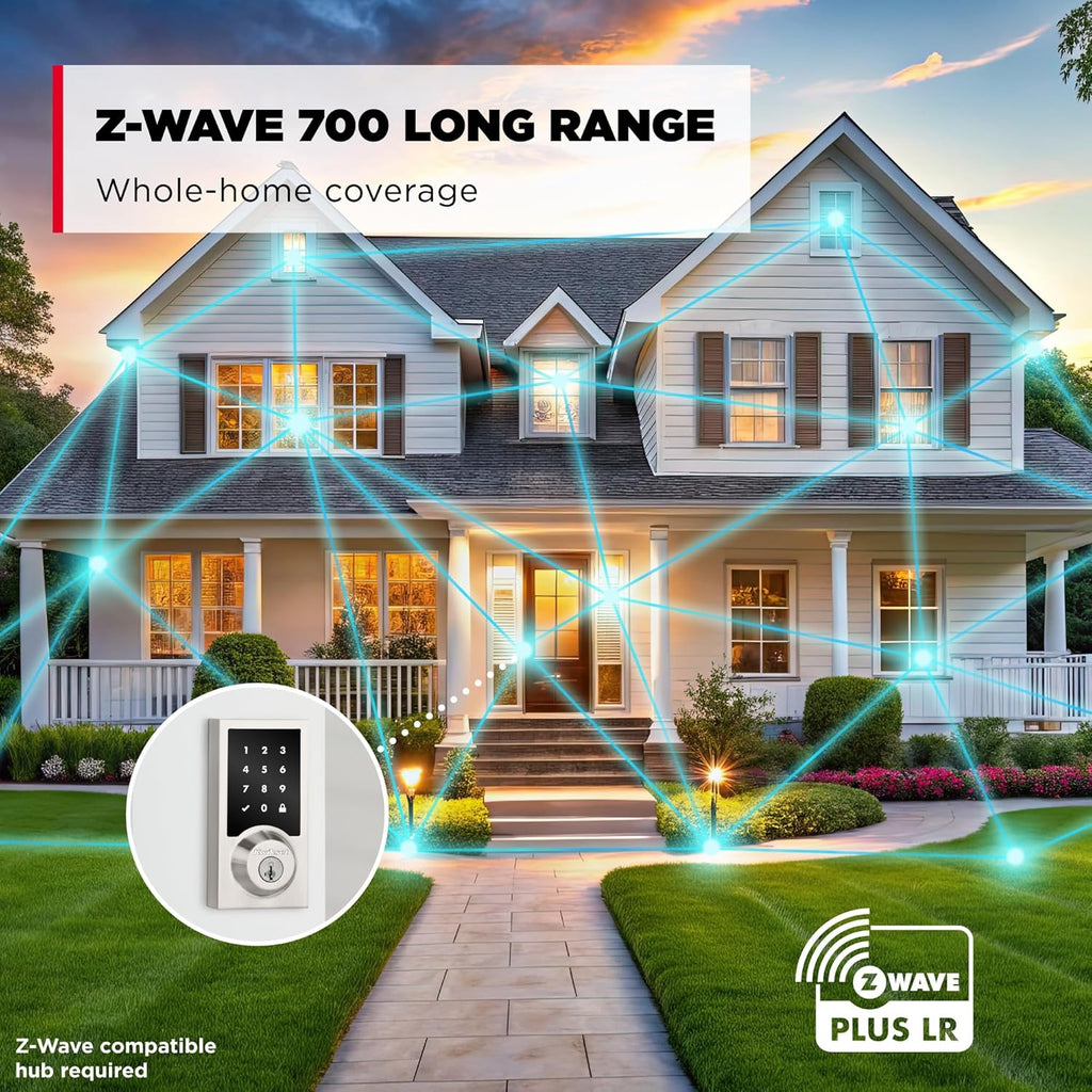 Kwikset HomeConnect 918 Contemporary Z-Wave Long Range Enabled Touchscreen Lock Works with Ring Alarm, Samsung SmartThings Hub Required, Sold Seperately in Satin Nickel