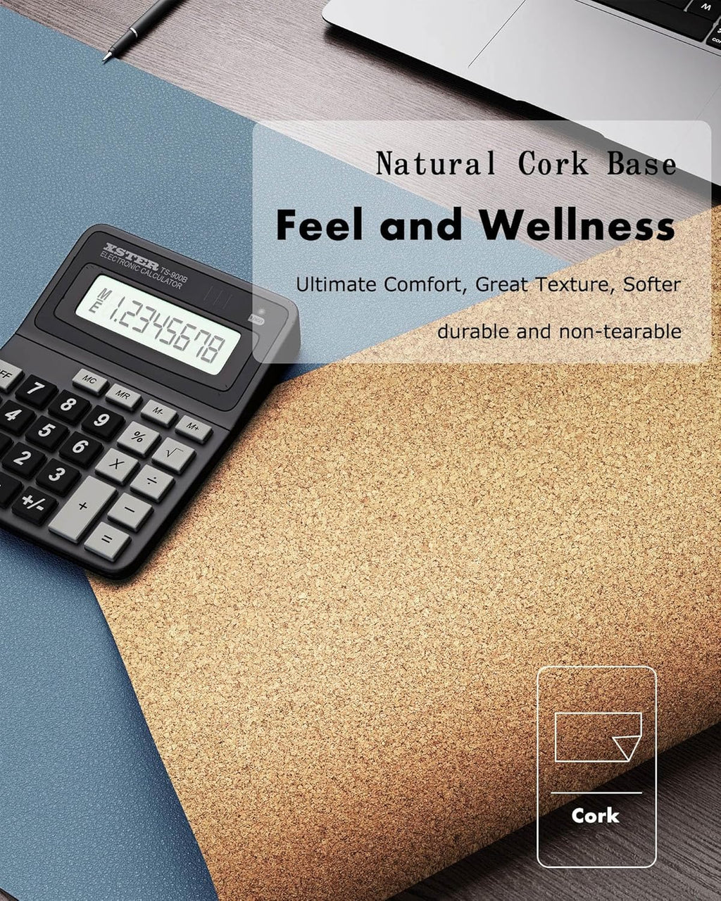 YSAGi Double-Sided Desk Pad, 31.5"x15.7"Leather Desk Mat, Eco Cork Desk Pad Protector,Large Mouse Pad,Waterproof Desk Blotter for Office/Home(Blue Grey)
