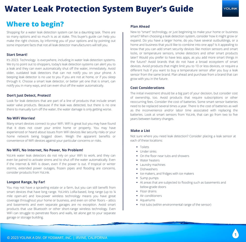 YoLink X3 Version Smart Water Leak Protection Kit: X3 Valve Controller, Bulldog, (4) Leak Sensors & Hub