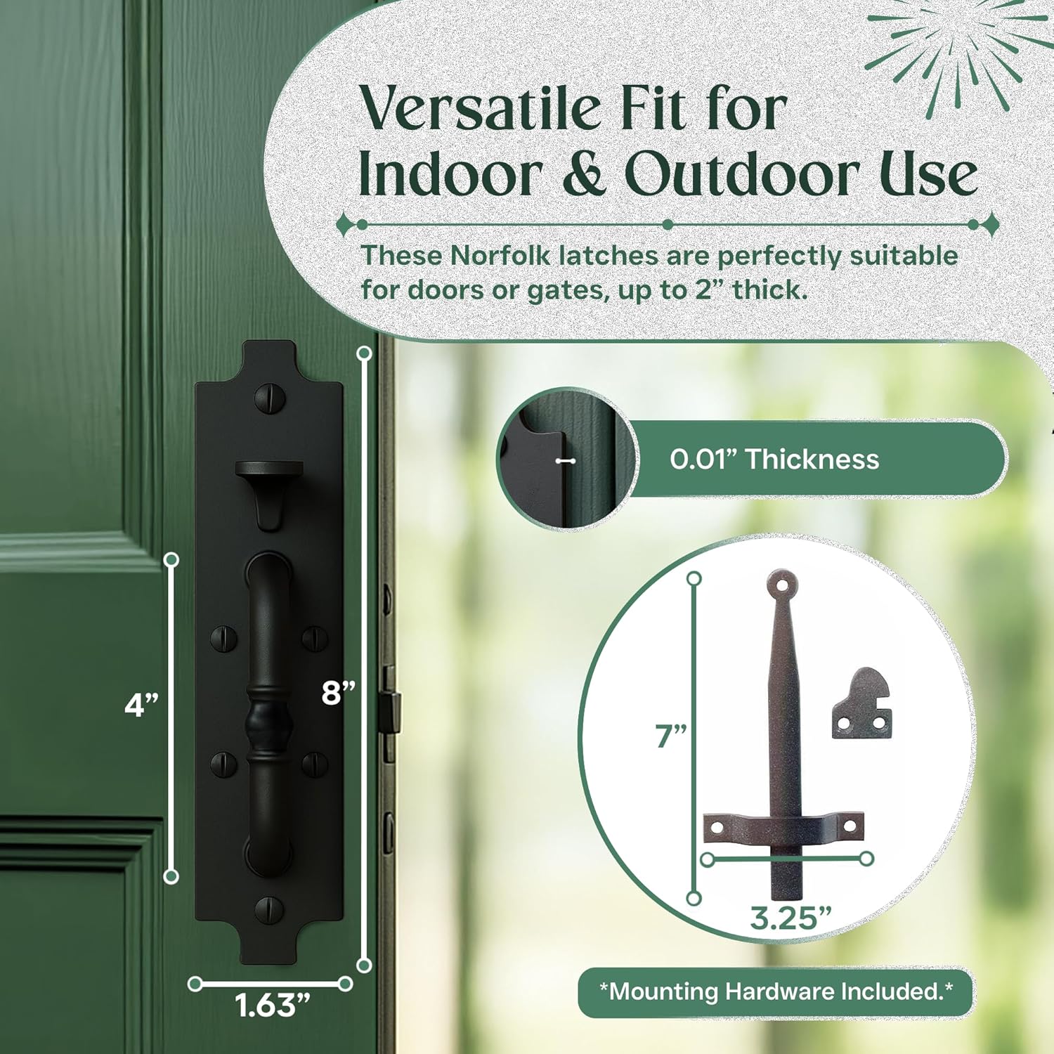 Renovators Supply Manufacturing Black Cast Iron Norfolk Door Latches Traditional Gate Or Door 8" Tall Thumb Latches Black Powder Coated Two Sided Gate Latch Locks with Mounting Hardware Pack of 6