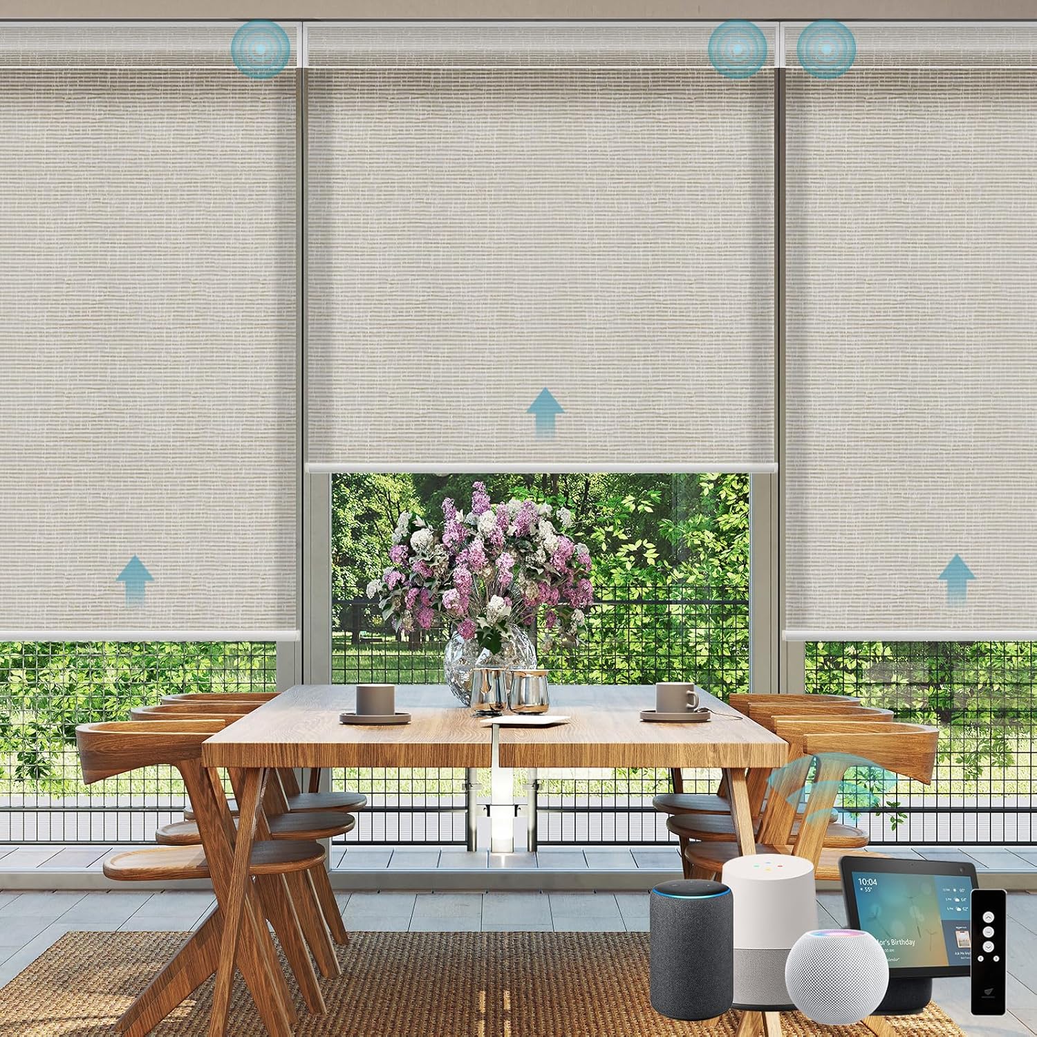 SmartWings Motorized Smart Roller Shades in Light Filtering, Electric Blinds with Remote for Windows Compatible with Alexa/Google Home/Homekit, Customized, Safari Translucent Cream