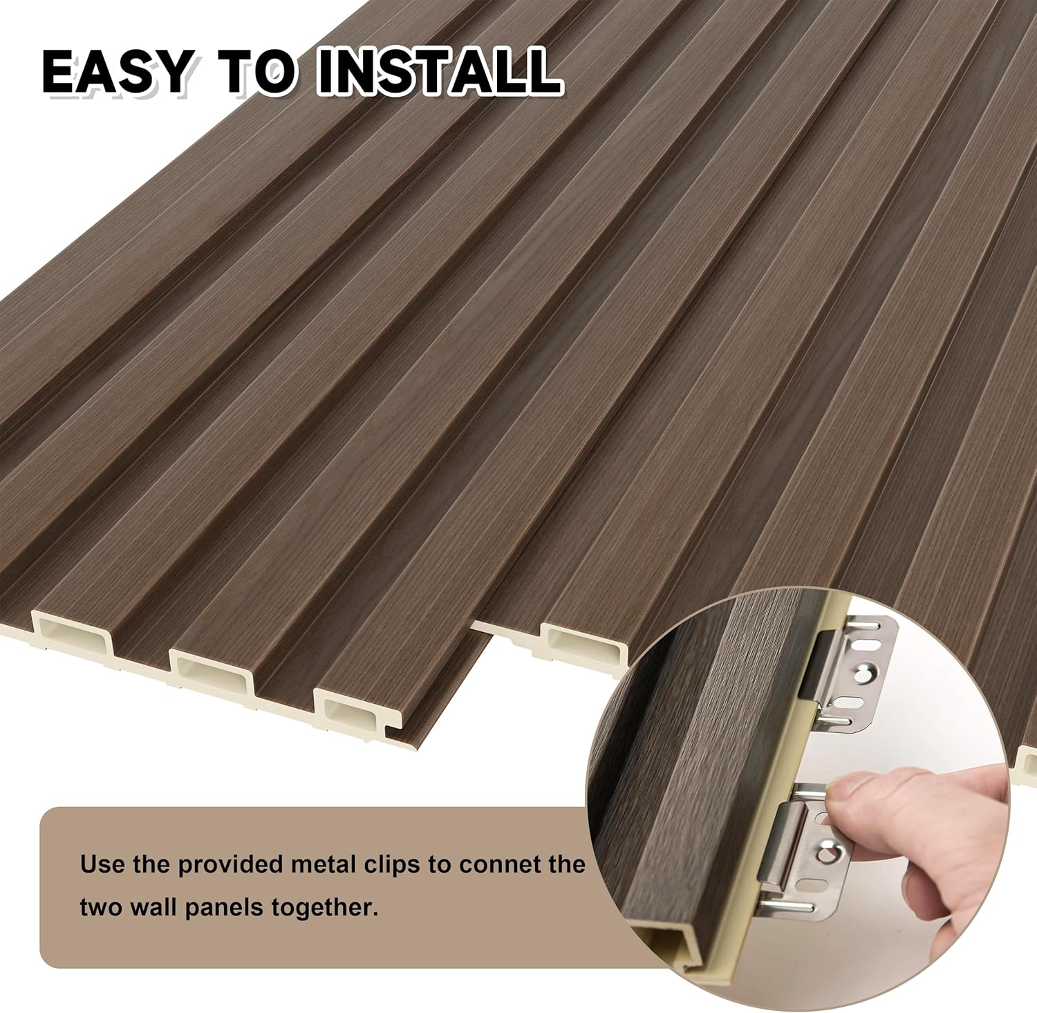 WPC Slat Wall Paneling, 8-Pack 3D WPC Wood Wall Panels, Acoustic Wall Panels for Interior Wall Decor, Living Room, Bedroom, Walnut, 95 x 6 in