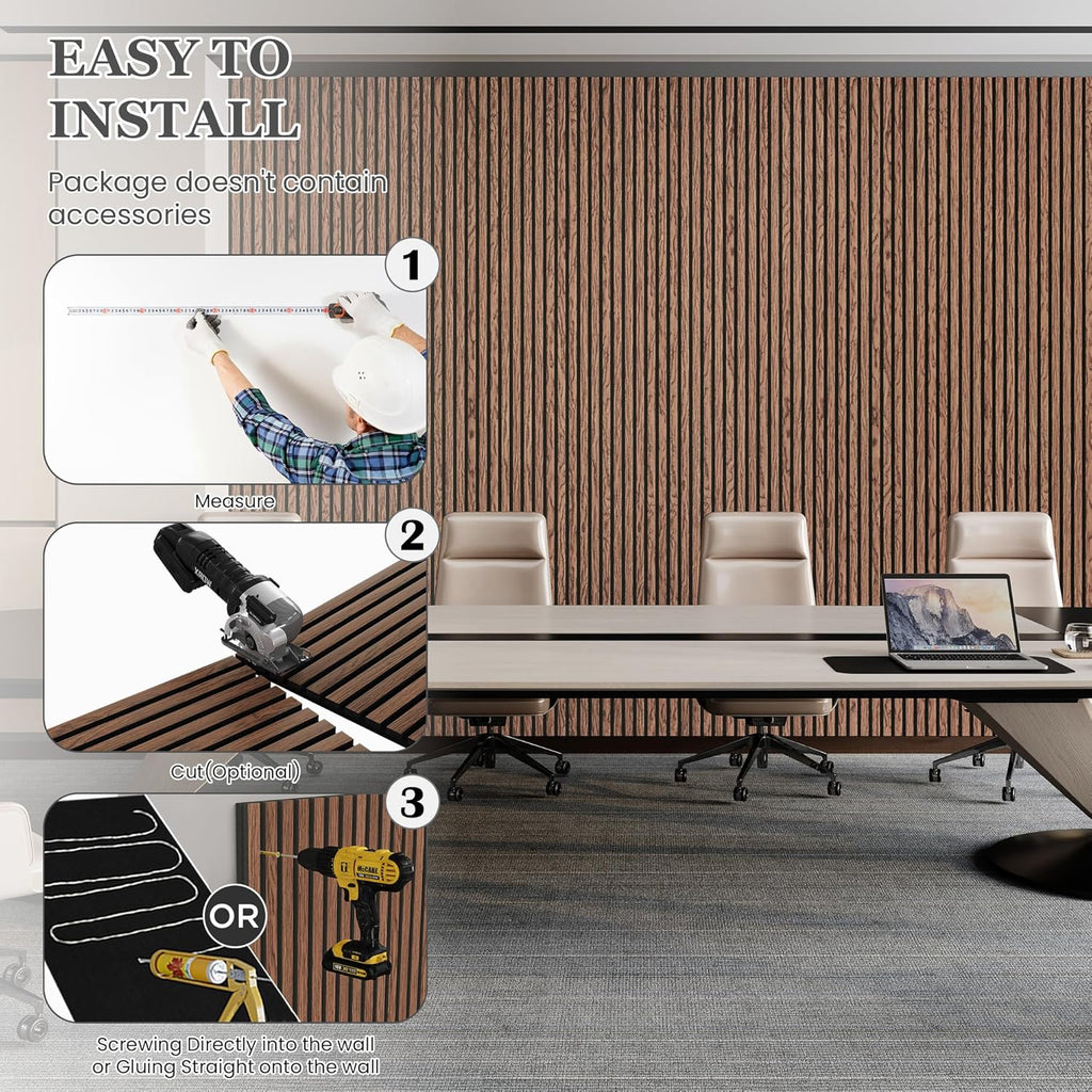 Wood Salt Acoustic Wall Panels, 4 Piece 94" x 12.6" x 0.8" Soundproof Wooden Wall Panels, 3D Fluted Sound Absorbing Panel, Red Oak
