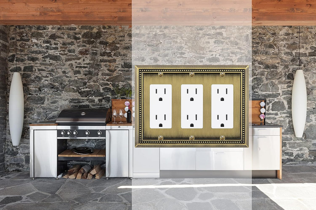 Henne Bery Sunken Pearls Heavy Duty Decorative Wall Plate Switch Plate Outlet Cover (Triple Decorator, Antique Brass)