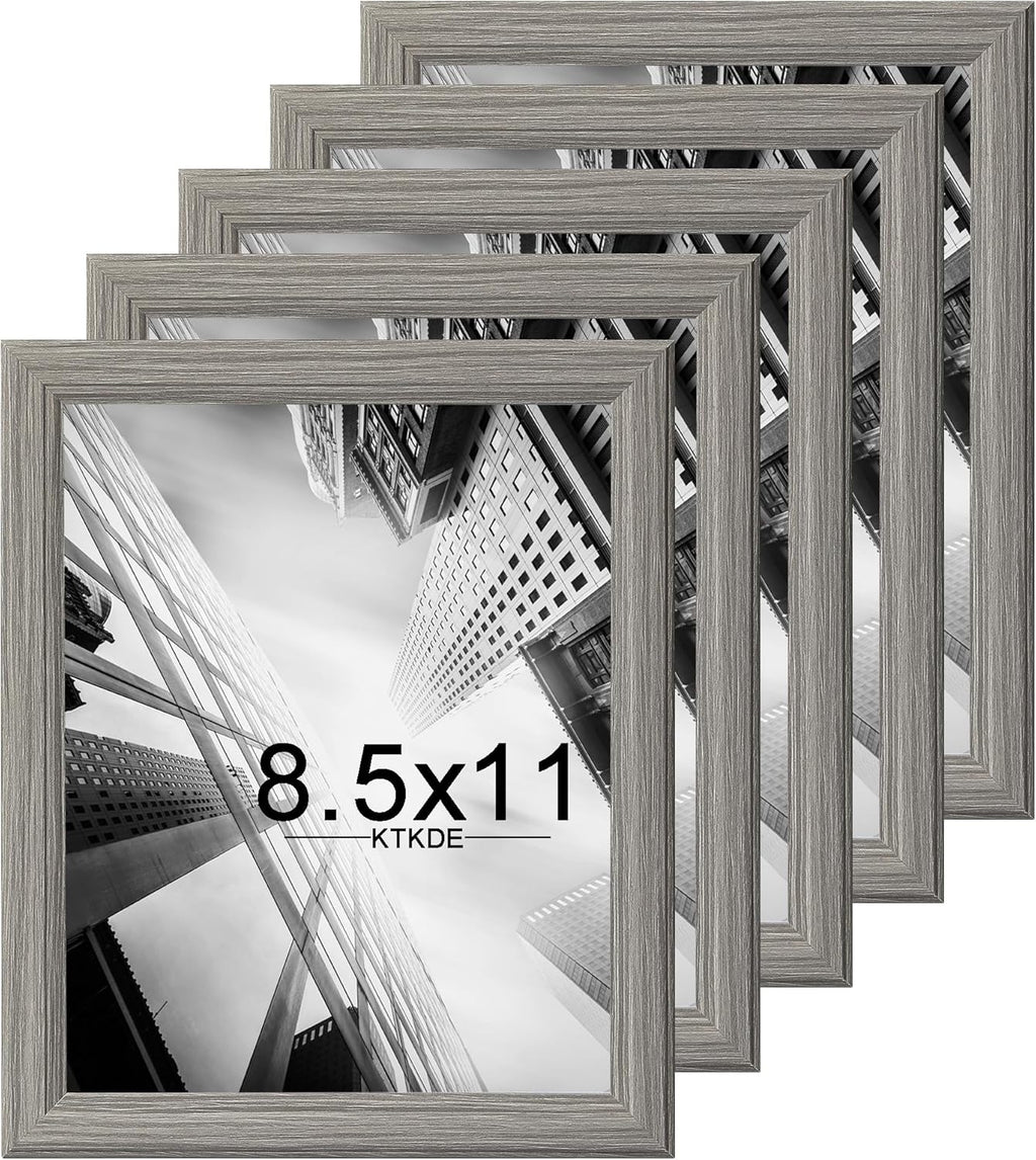 KTKDE 8.5x11 Picture Frame Set of 5,Certificate Frame Gray with Clear Plexiglass, 8.5 by 11 Picture Diploma Document Degree Frames for Wall and Tabletop,best gift