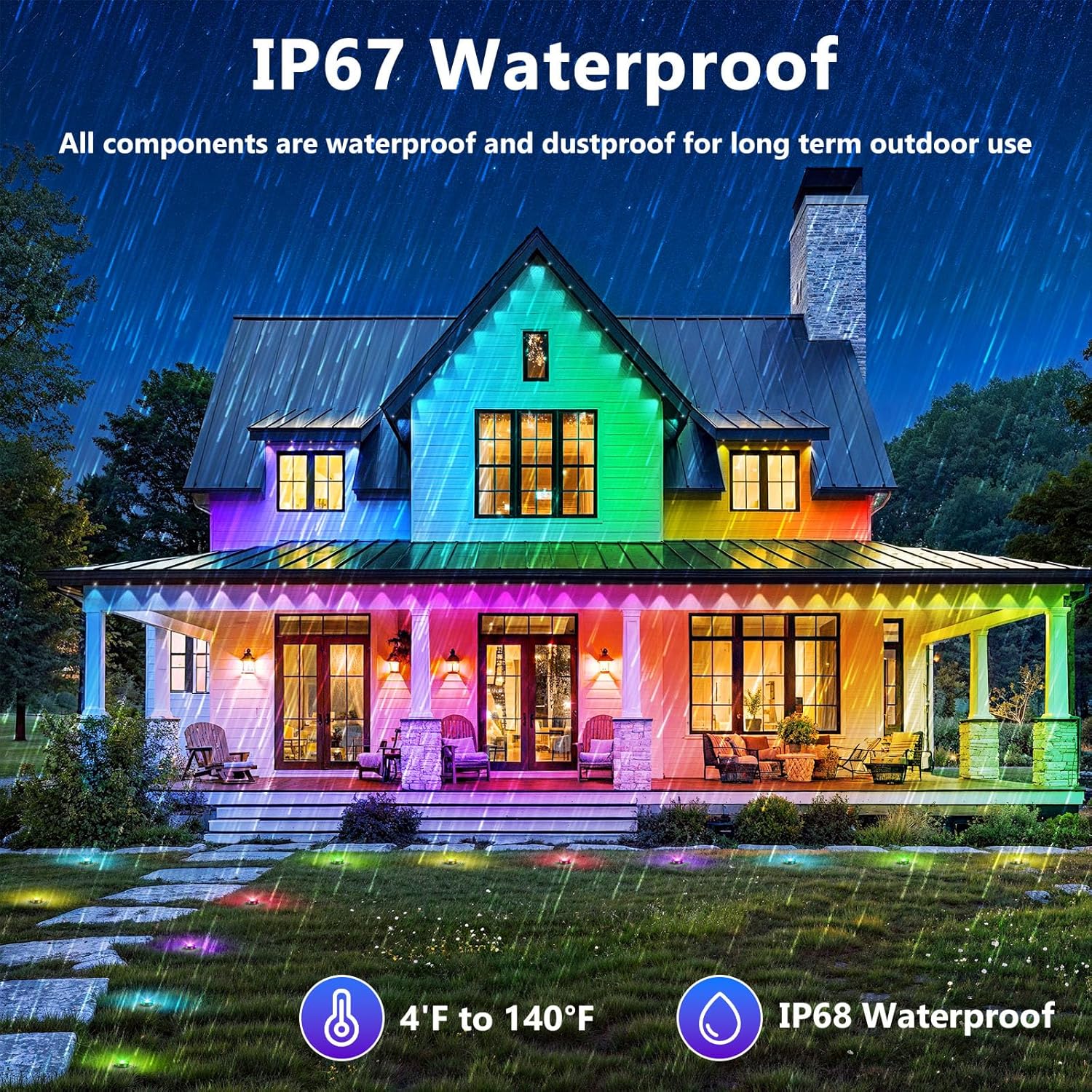 LETIANPAI 40FT Permanent Outdoor Lights,RGB Eaves Light with App Control Remote,DIY Scene Modes IP67 Waterproof Under Eave Lighting,Outdoor Lights for Decor,Garden Decor,House,Party,Holiday