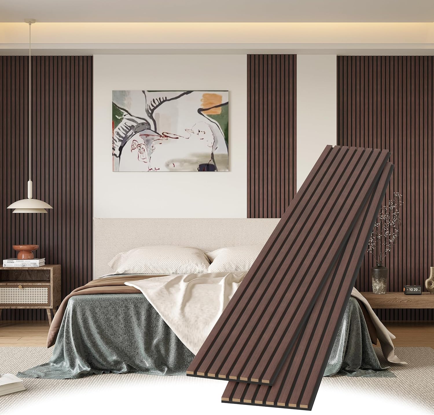 Wood Slat Wall Panels, 2 Pack 8 x 1 ft Decorative Wood Panels for Wall,Stylish Wall Panels for Interior Wall Decor, Modern Acoustic Wood Wall Panels with Felt Backing, Walnut
