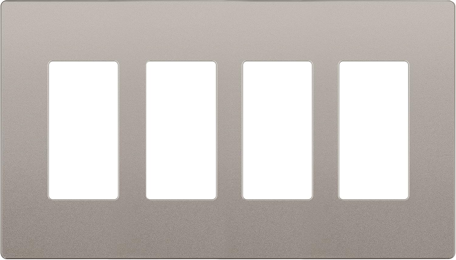 LIDER Matte Finish Decorator Switch Cover, Screwless Wall Plate, Mid-Size 4-Gang 4.88" x 8.58", Unbreakable Polycarbonate Thermoplastic, UL Listed, LSWP-34M-NK, Nickel