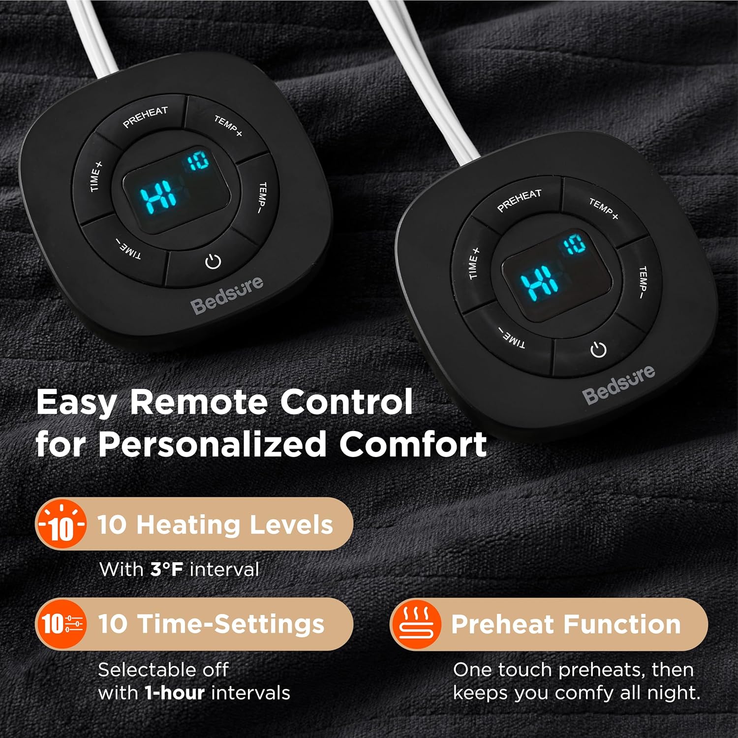 Bedsure Electric Blanket King Size - Dual Control Heated Blanket King Size, Fast Heating with 10 Time Settings & 10 Heat Settings, Warm Gift for Grandma (100x90 inches, Black)
