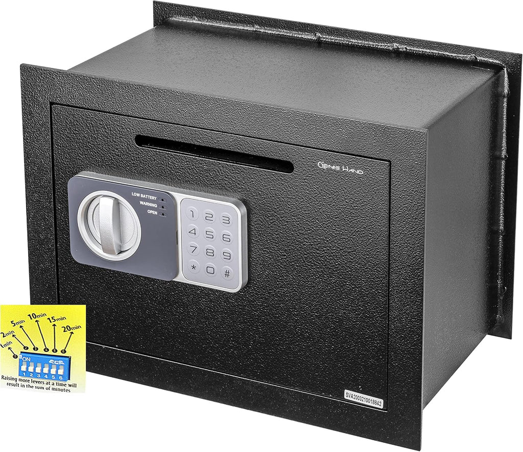 Genie Hand – Time Delay Safe, Anti Robbery Safe Box, Timed Controlled Opening – B-Class Lock – Anti Bounce Technology (Wall – Medium – Depository)