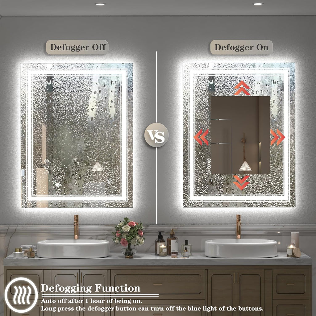 Led Bathroom Mirror 60x36, Large Dimmable Vanity Mirror with Lights, Backlit and Front Lighted LED Mirror for Wall, Anti-Fog, ETL Listed (Horizontal/Vertical)