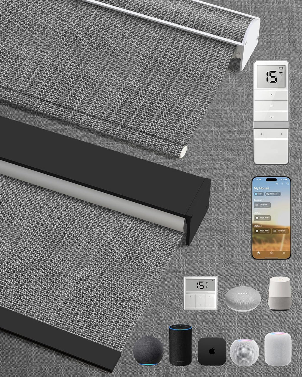 Kincmo Motorized Blinds with Remote,100% Blackout Motorized Roller Shades Work with Apple Homekit,Alexa,Google, Custom Electric Blinds with App,Voice Control (Groove Dark Grey)