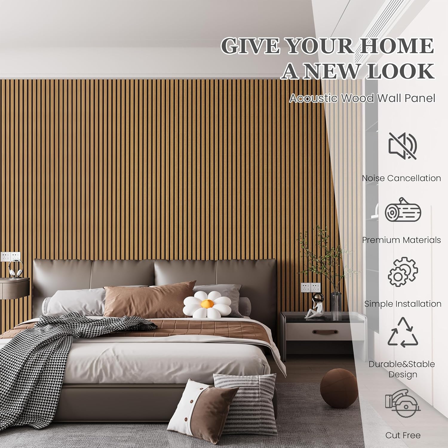 Wood Salt Acoustic Wall Panels, 2 Piece 94" x 23.6" x 0.8" Soundproof Wooden Wall Panels, 3D Fluted Sound Absorbing Panel, Teak