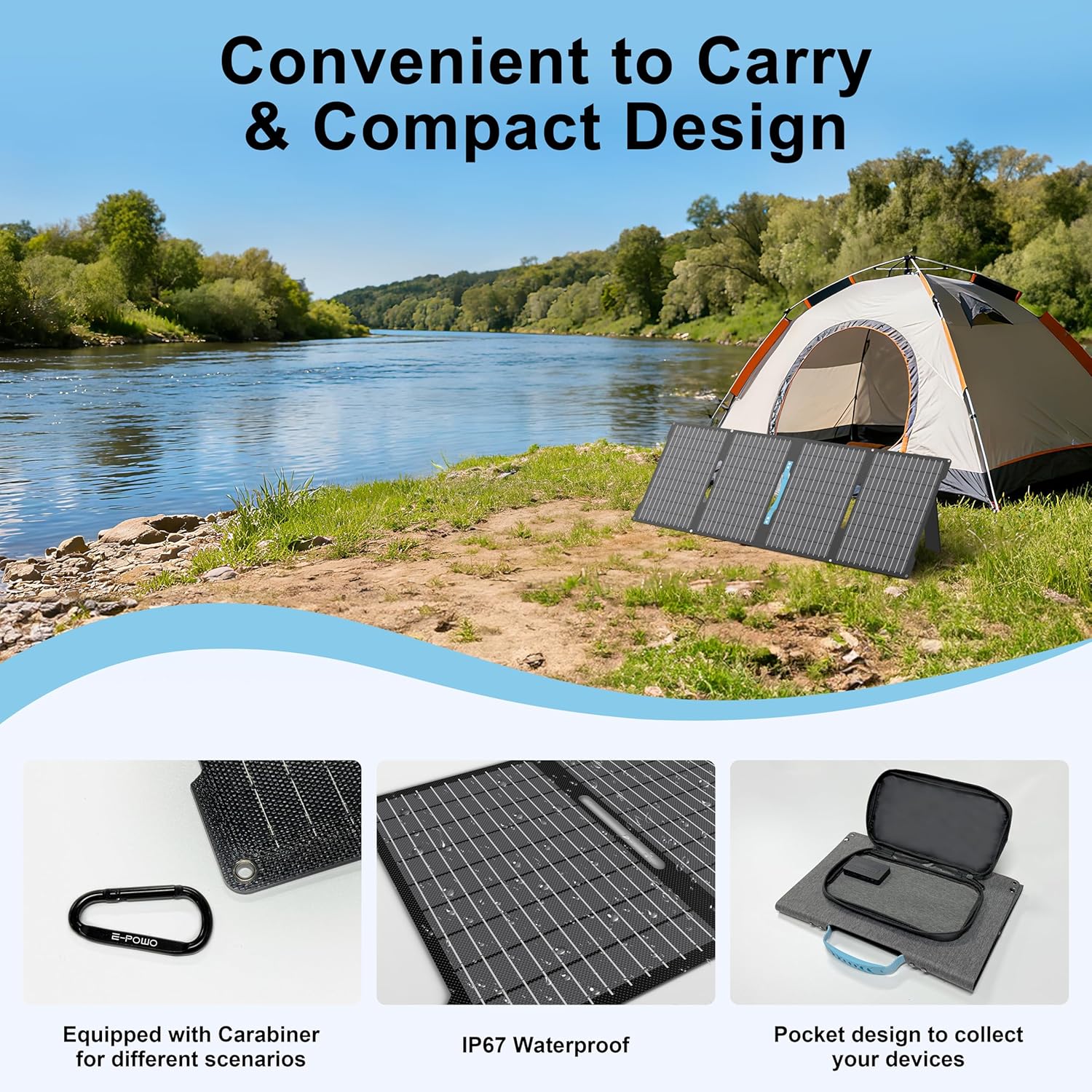 60W Portable Solar Panels Chargers with USB-C, USB-A and DC Outputs Foldable IP67 Waterproof Solar Panel for Camping,Power Emergency for Small Power Station,Phones, Power Banks