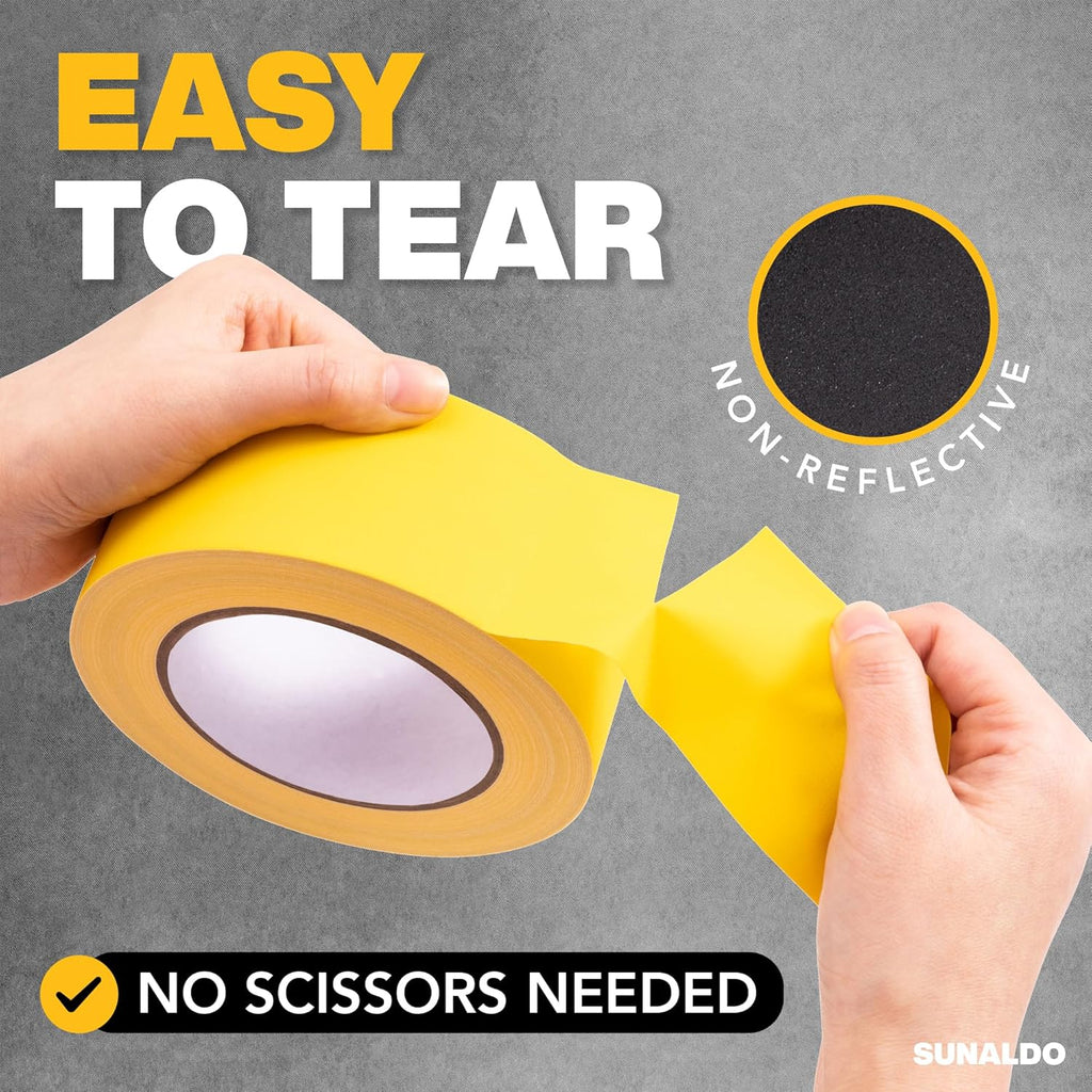 Gaffers Tape, Strong Hold, Easy to Rip, Residue-Free Professional Grade Floor Tape for Electrical Cords, Matte Finish, Non Reflective, Weather Resistant (1 Pack, Yellow, 2" x 30 Yards)
