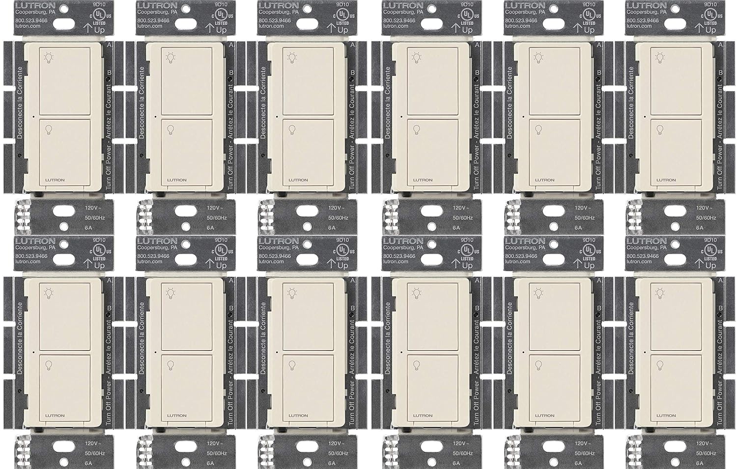 Lutron Caseta Original Smart Light Switch (Lutron Smart Hub Required), for Home, LED Lights, and Fans, 6 Amp, Single-Pole/3-Way, Neutral Required, PD-6ANS-LA, Almond, 12 Pack
