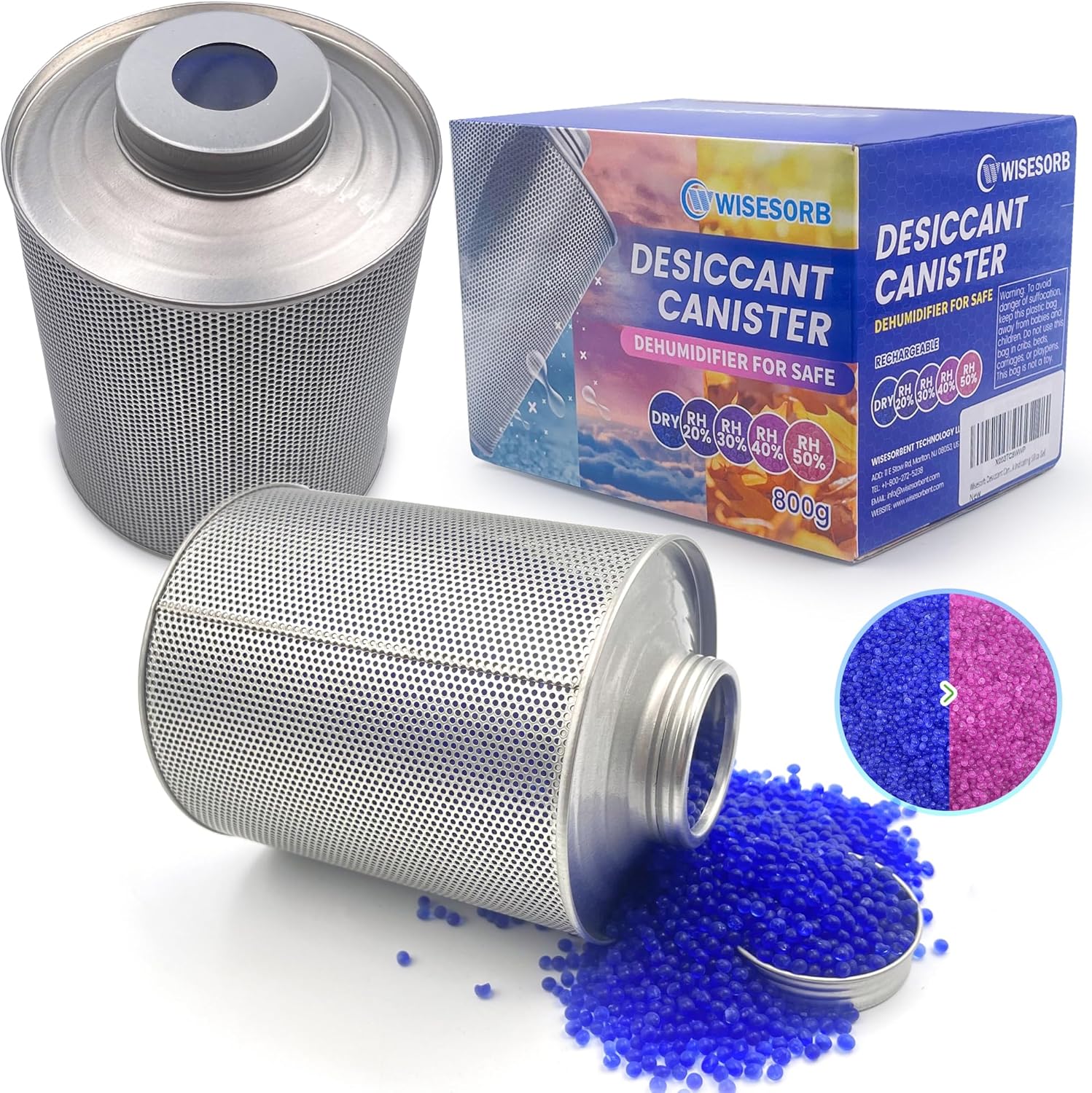 800 Gram Gun Safe Dehumidifier, 1 Pack of 1.77 LBS Rechargeable Dehumidifier Blue to Pink Silica Gel Desiccant Moisture Absorbers, Dehumidifiers for Room, Bedroom, Safe, Closet, Bathroom, Car