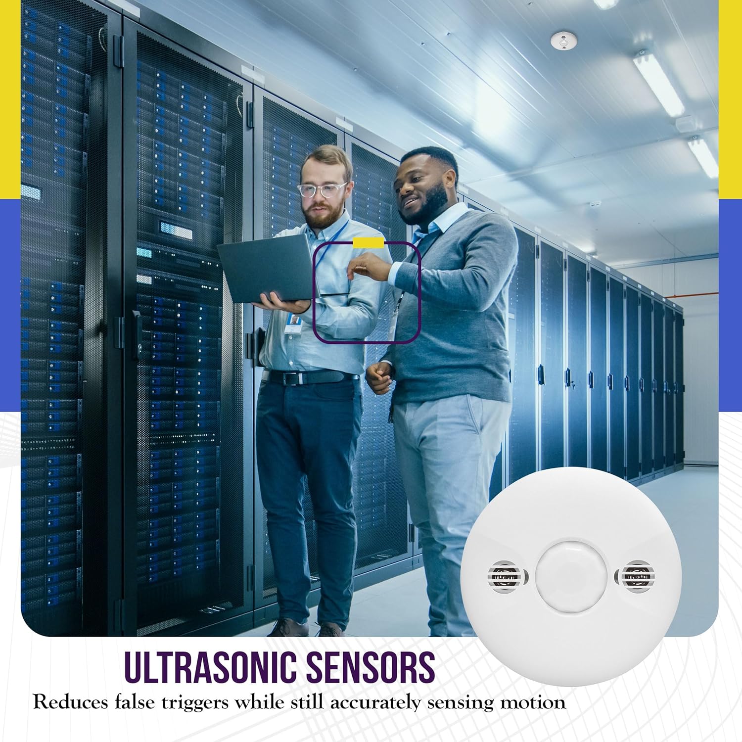 ENERLITES - MDC-50L-Stickered Ultrasonic and PIR Dual Technology Occupancy Sensor, 360 Degree Field of View, 1,600 Sq Ft Coverage, Low Voltage, Commercial Grade, MDC-50L, White