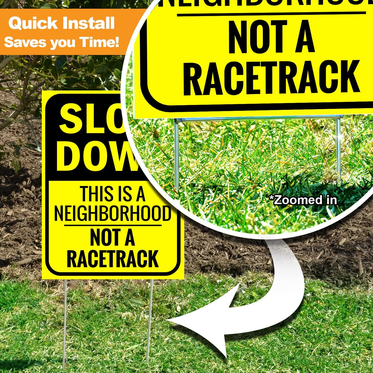 Bigtime 2 X Slow Down Sign 16" x 12" - Double-Sided Kids At Play Signs with Metal H-Stake for Neighborhoods - Durable & Funny Slow Man Sign for Ensuring Child Safety - Thoughtful Gift Idea