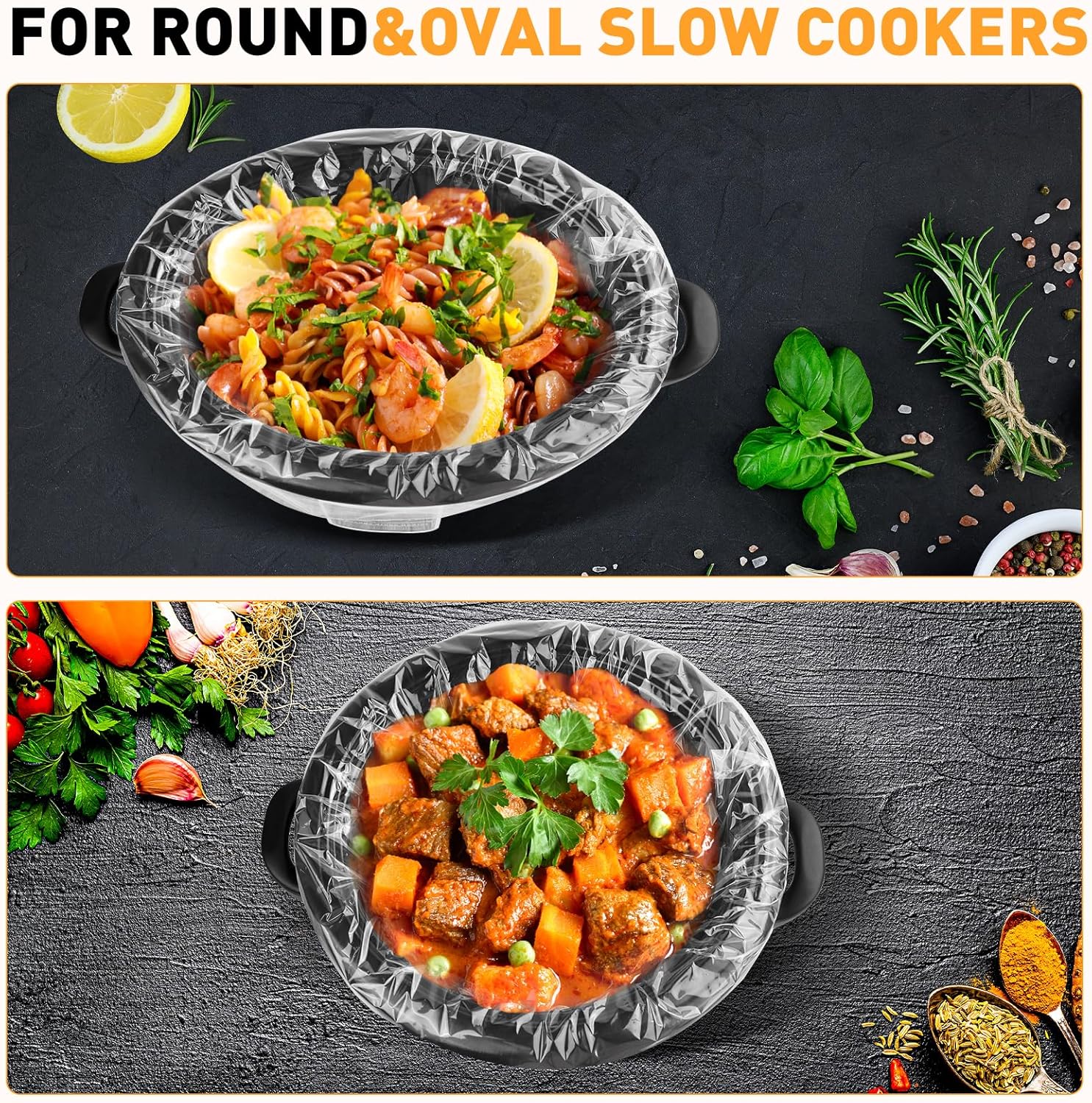 60 Pack Slow Cooker Liners, Large Size 13"x 21" Cooking Bags Disposable Pot Liners, Plastic Slow Cooker Bags Fits 3-8 Quarts, BPA Free, Suitable for Oval & Round Pot