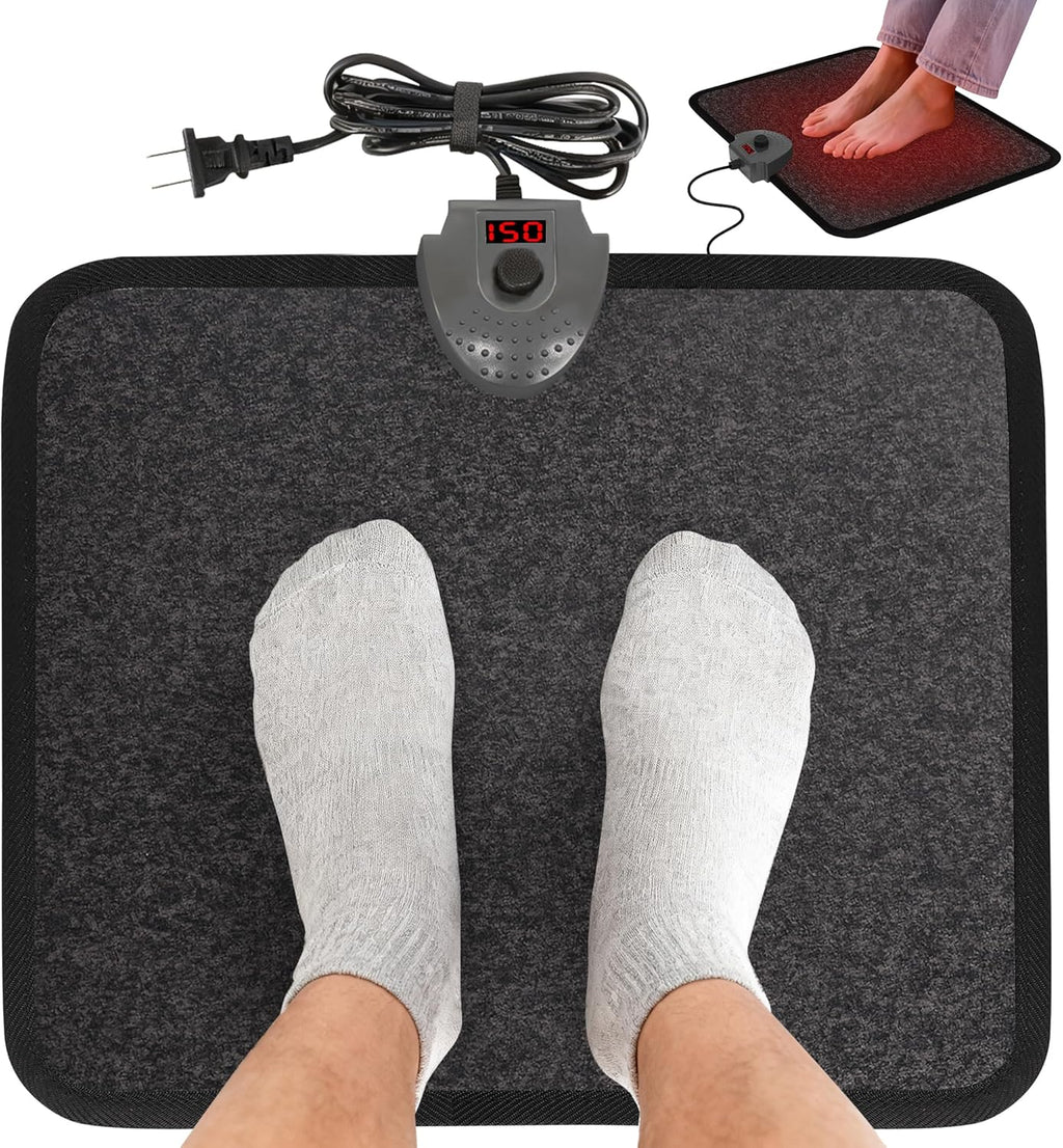 Heated Floor Mat Under Desk for Foot Warmer - Wider 110V Adjustable Temperature Electric Space Heaters Heating Pad - Carbon Crystal & Energy Saving Feet Warmers for Office,Home (Black Gray)