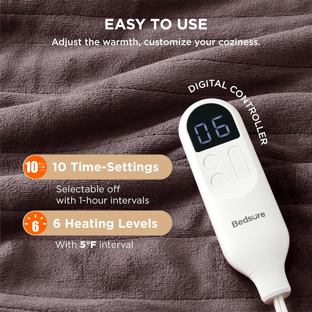 Bedsure Electric Blanket Full Size - Soft Flannel Heated Blanket, Fast Heating with 10 Time Settings & 6 Heat Settings, Warm Gift for Grandma (72x84 inches, Brown)