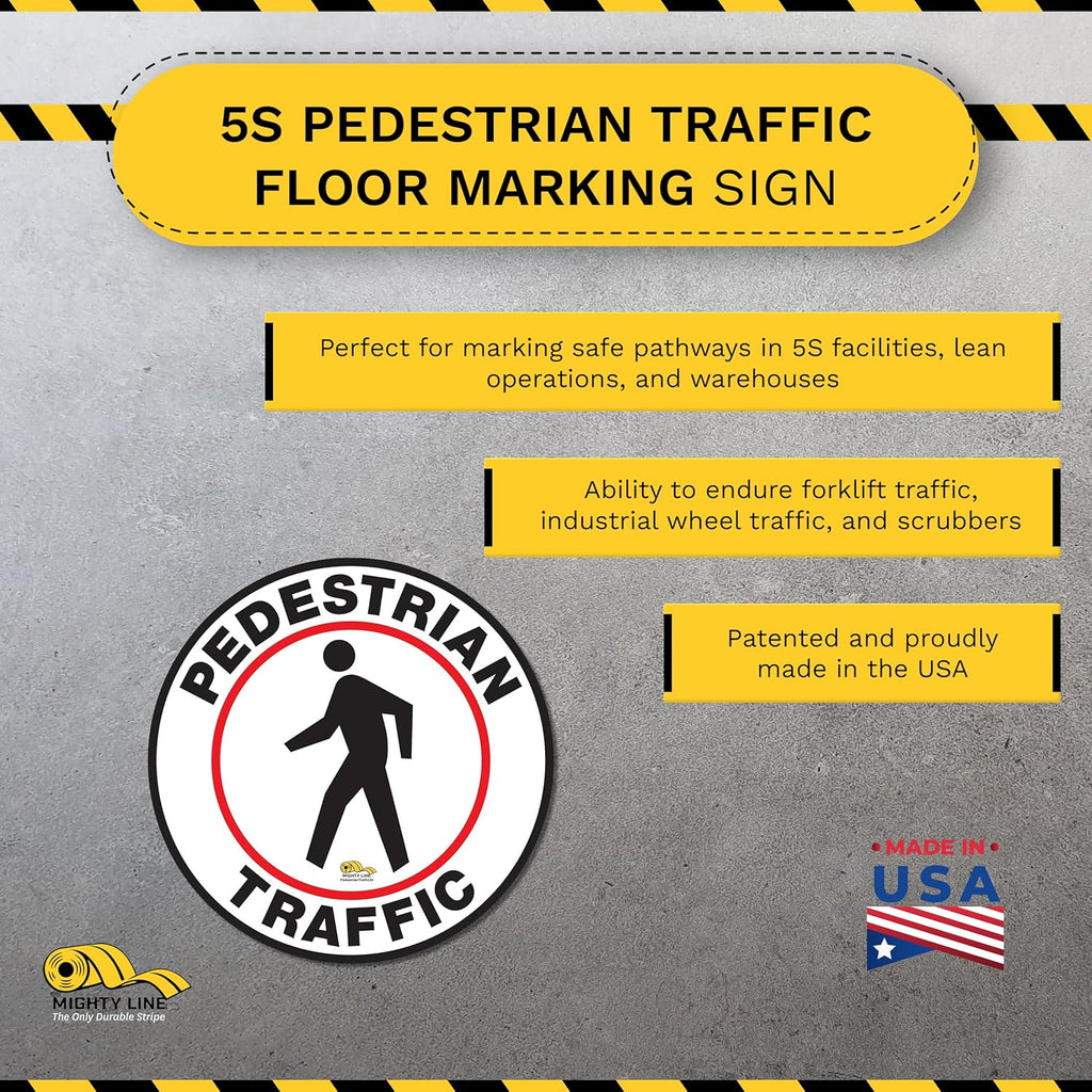 Mighty Line Pedestrian Traffic Crossing Walkway Floor Sign for Safety, Caution, Warning, Heavy-Duty, Peel and Stick, Adhesive, Industrial Quality, 12"