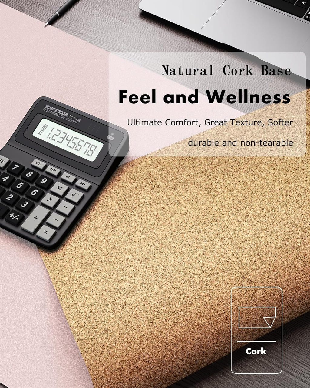 YSAGi Double-Sided Desk Pad, Leather Desk Mat, Eco Cork Desk Pad Protector, Large Mouse Pad for Desk, Waterproof Desk Blotter Pad, Desk Writing Pad for Office Work/Home(23.6"x13.7",Pink+Cork)
