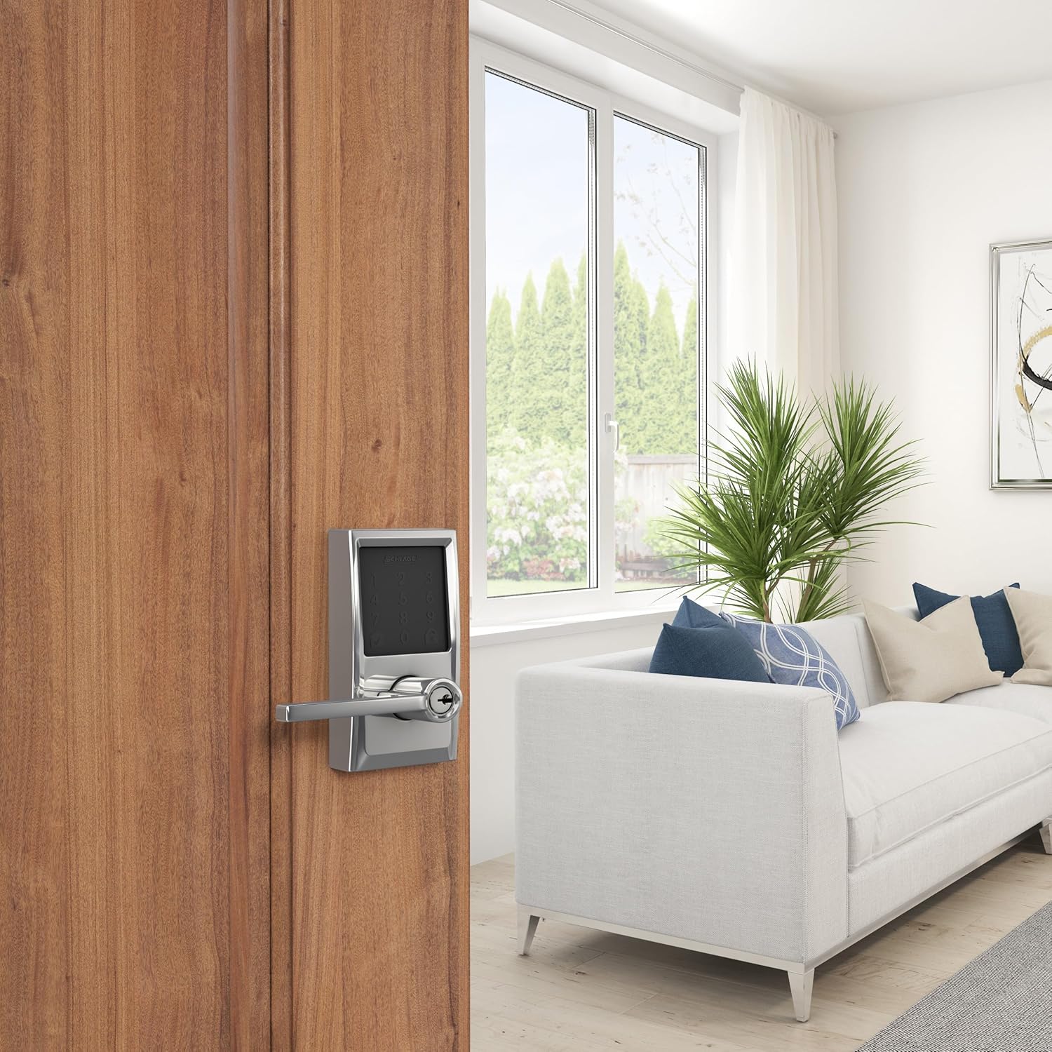 Schlage FE789WBCEN625LAT Encode Century WiFi Latitude Lever Smart Keyless Entry Touchscreen Door Lock, Bright Chrome