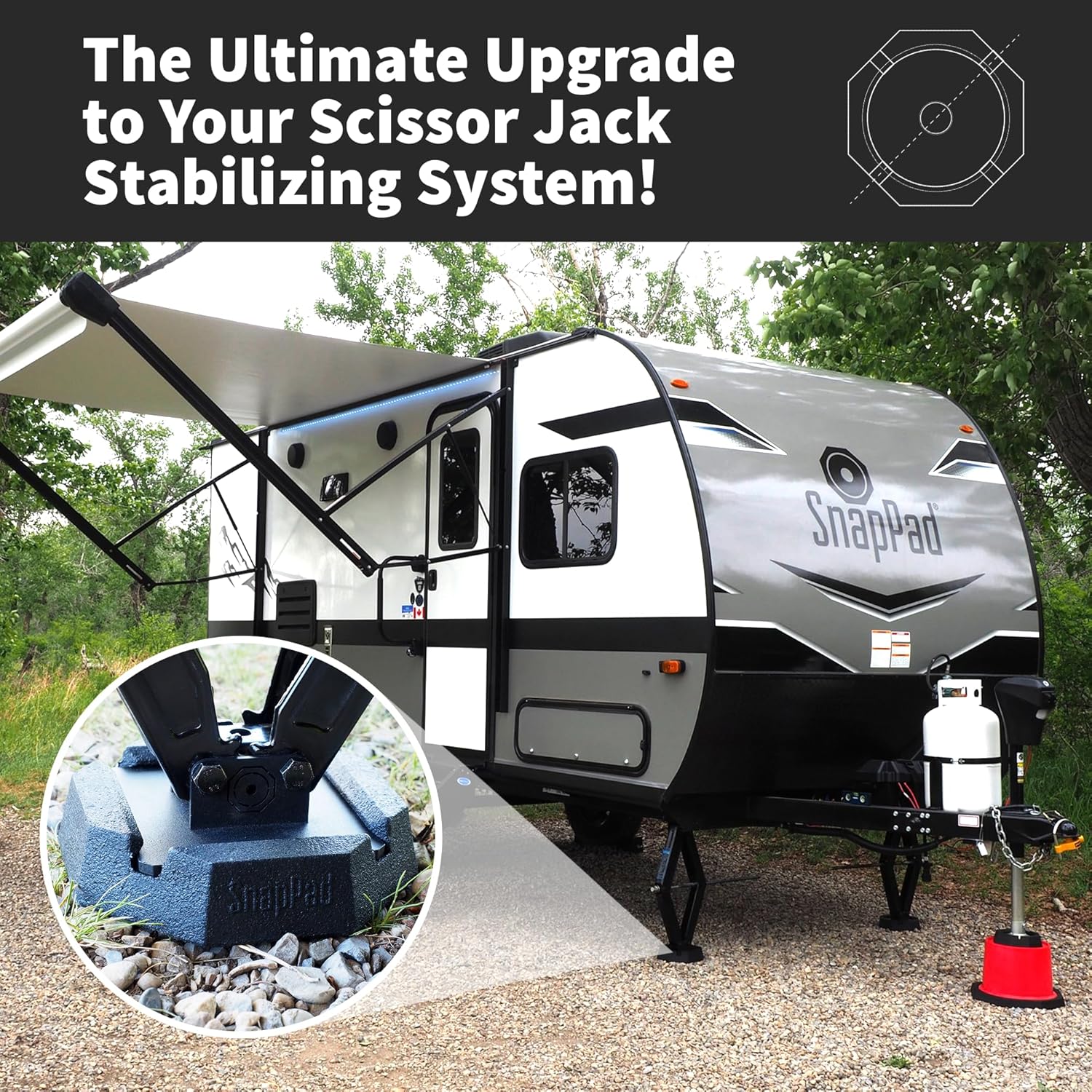 SnapPad SnapJack™ SJ (Pack of 2) | Two-Point Trailer Jack Stands Featuring 5.5" Metal Foot | Adds 61% Additional Surface Area, 3.79 lbs. Per Pad & 7.25" Total Width | Must-Have RV Accessories