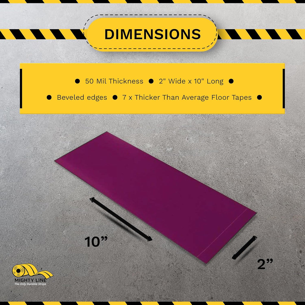 Mighty Line Floor Marking Tape Strips for Safety, Caution, Warning, Heavy-Duty, Peel and Stick, Adhesive, Industrial Quality, Purple, 2" by 10"