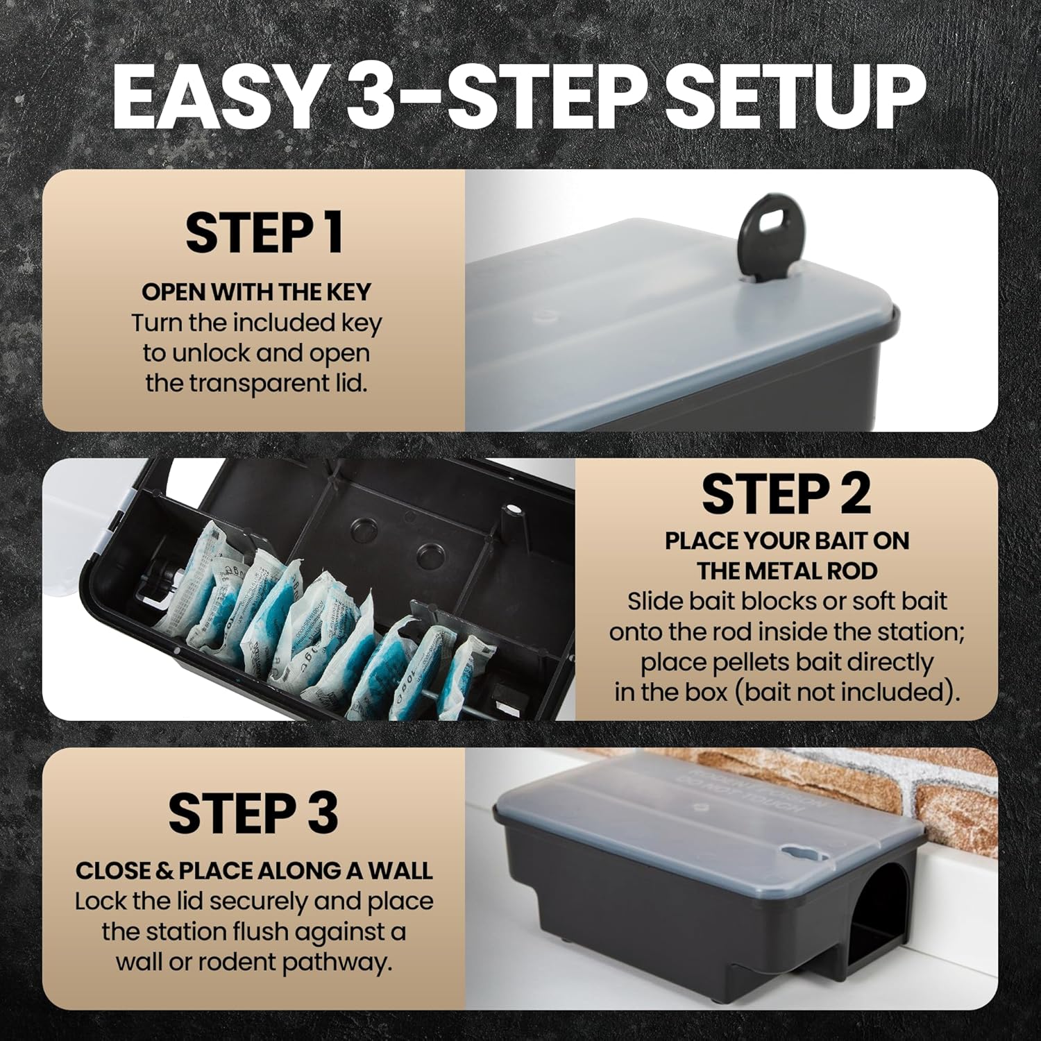 Professional Rat & Mouse Bait Station – 2 Lockable Weather-Resistant Rat Trap Boxes with Clear Lid & Dual Entry – Reusable Rodent Control (Bait Not Included)