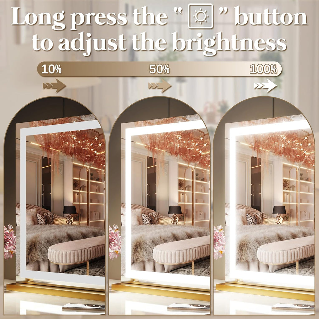 FENNIO Vanity Mirror with Lights 32"x22", Lighted Makeup Mirror, Large Vanity Mirror, Touch Sensor with 3-Color Lighting, 10X Magnification and USB Charging Port for Vanity Desk（Square Gold）