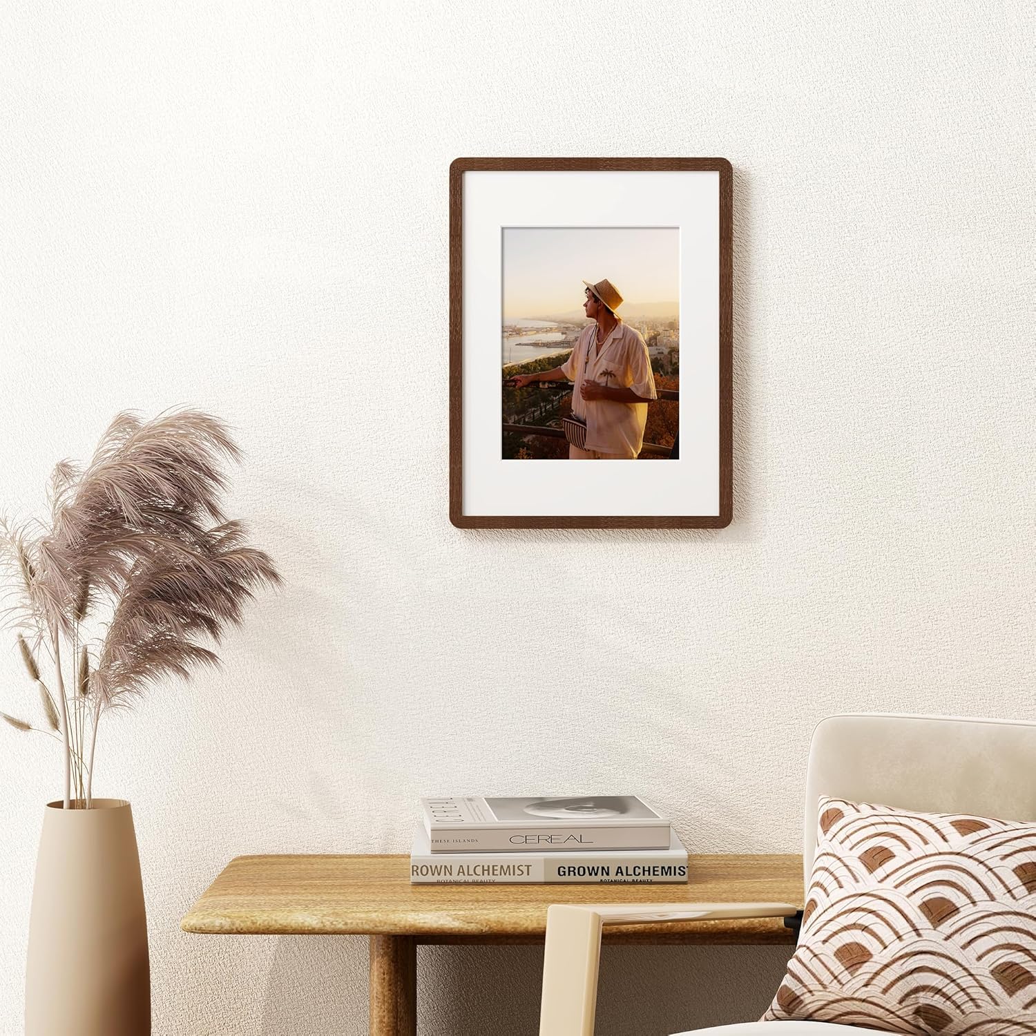 Solid Oak Wood 12x16 Picture Frame, Farmhouse 12 x 16 Wooden Frames, 12x16 Frame Matted to 8.5x11, Tempered Real Glass, 12"x16" Frames Minimalist Art Frame for Home Deocr, Walnut Color, 1 Pack