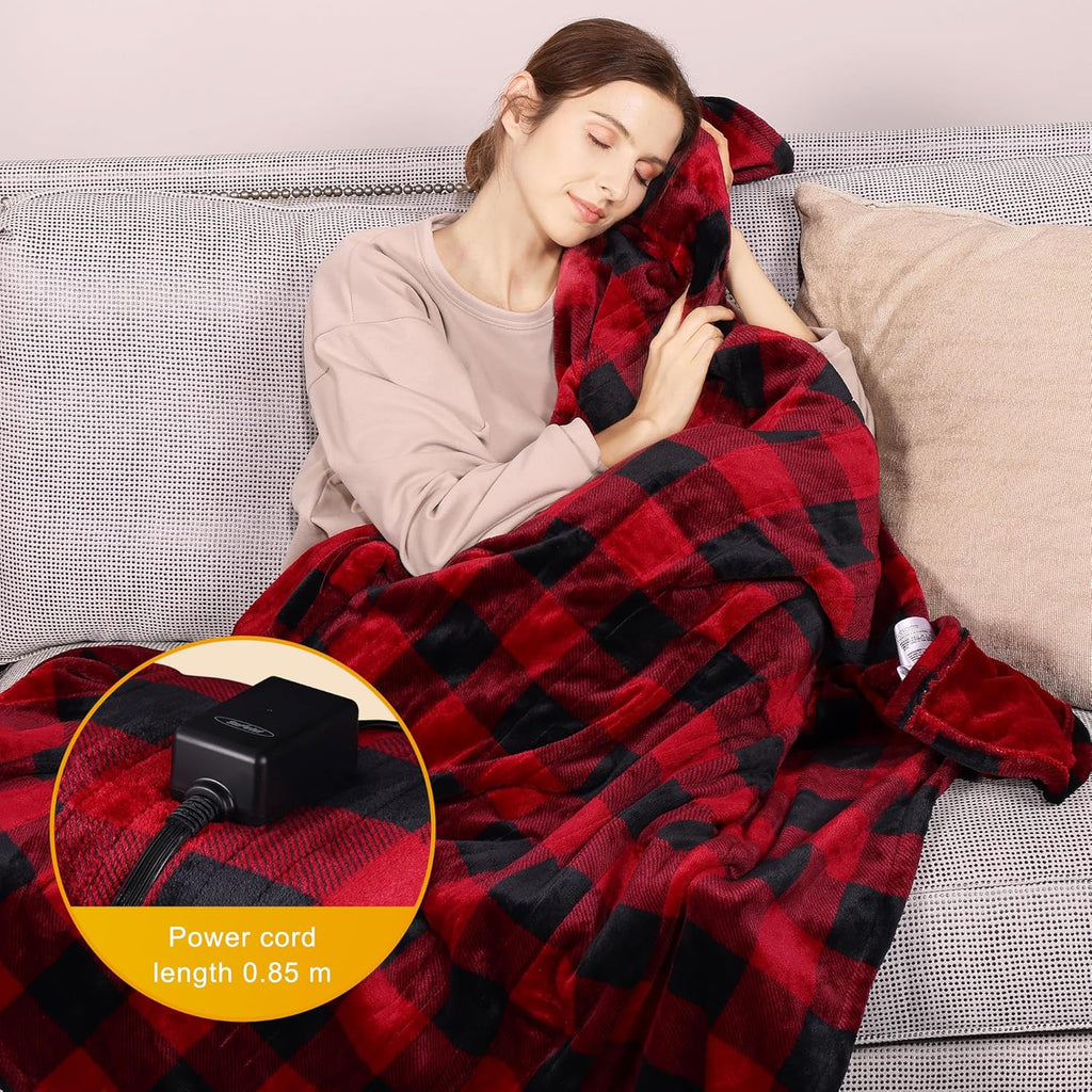SUNVIVI Heated Blanket 50" x 60", Heating Electric Throw Blanket, 10 Heat Settings, 12 Hours Auto Off, Machine Washable, ETL Certified, Overheating Protection, Black & Red