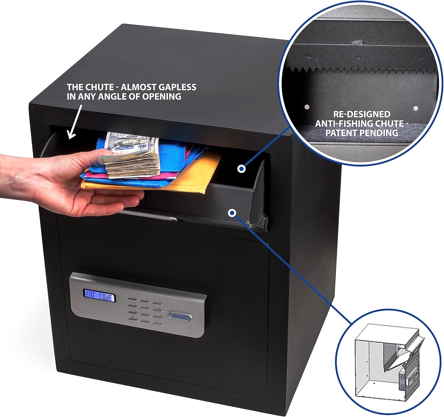 Viking Security Safe VS-48DS Heavy Duty Depository Safe with Drop Slot – Large Digital Keypad Box for Cash, Documents & Valuables – Anti-Fish Design, Motorized Lock, LED Light – For Business Use