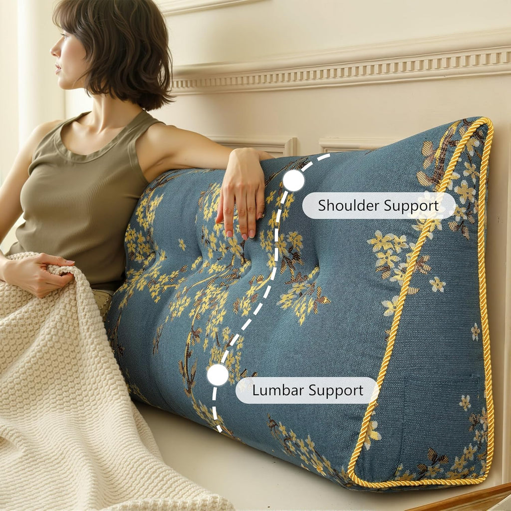 WOWMAX Wedge Pillow Headboard Dorm Headboard Twin XL Bed Bolster Pillow for Bed with Removable Cover Lake Blue