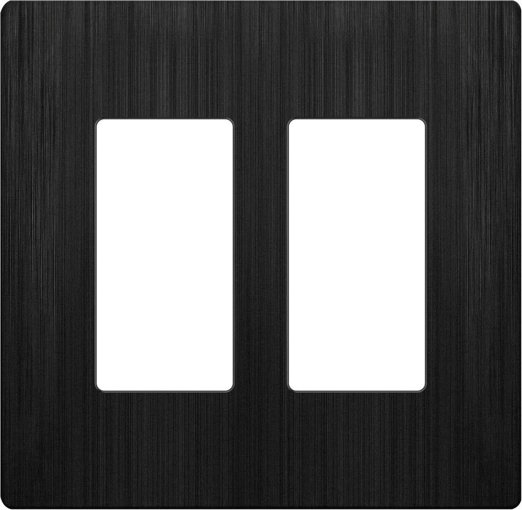LIDER Brushed Finish Decorator Switch Cover, Screwless Wall Plate, Mid-Size 2-Gang 4.88" x 4.92", Unbreakable Polycarbonate Thermoplastic, UL Listed, LSWP-32M-BBK, Brushed Black