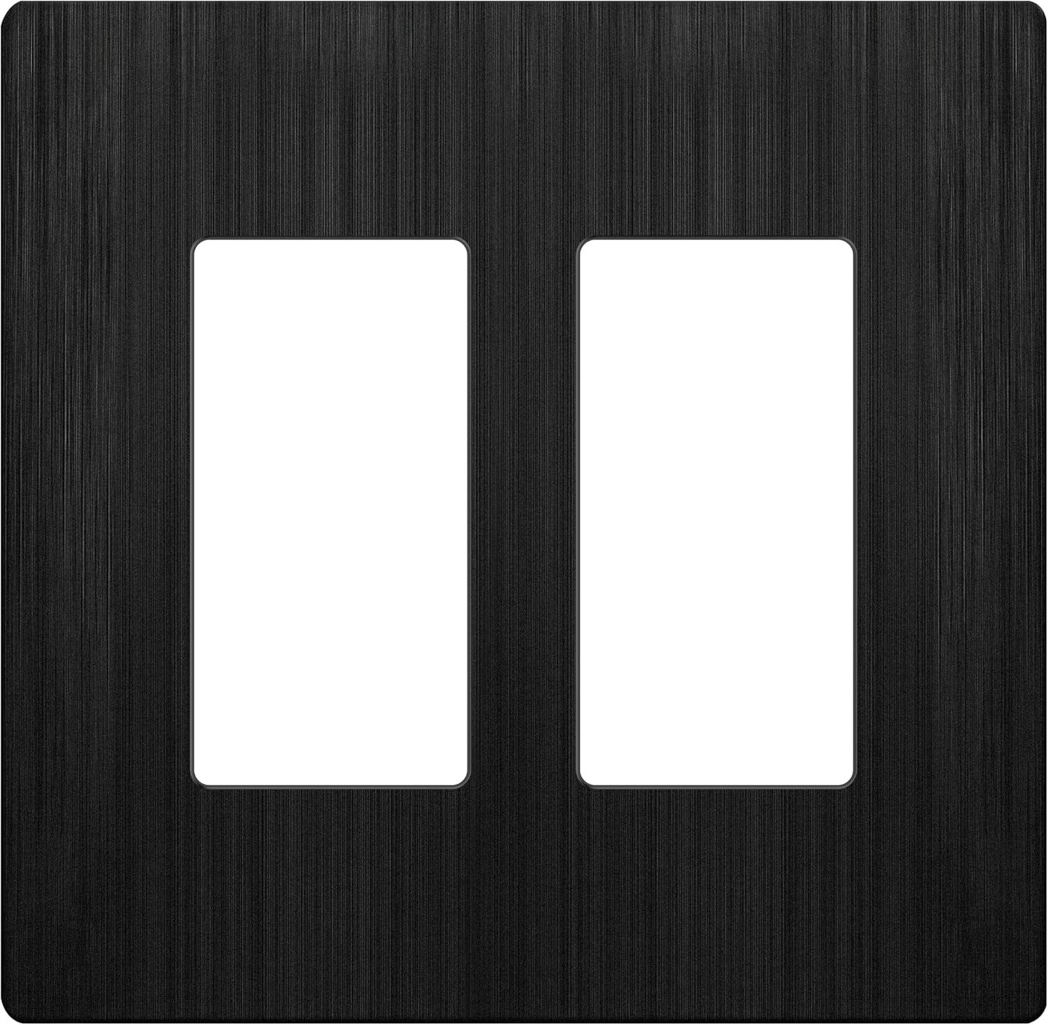 LIDER Brushed Finish Decorator Switch Cover, Screwless Wall Plate, Mid-Size 2-Gang 4.88" x 4.92", Unbreakable Polycarbonate Thermoplastic, UL Listed, LSWP-32M-BBK, Brushed Black
