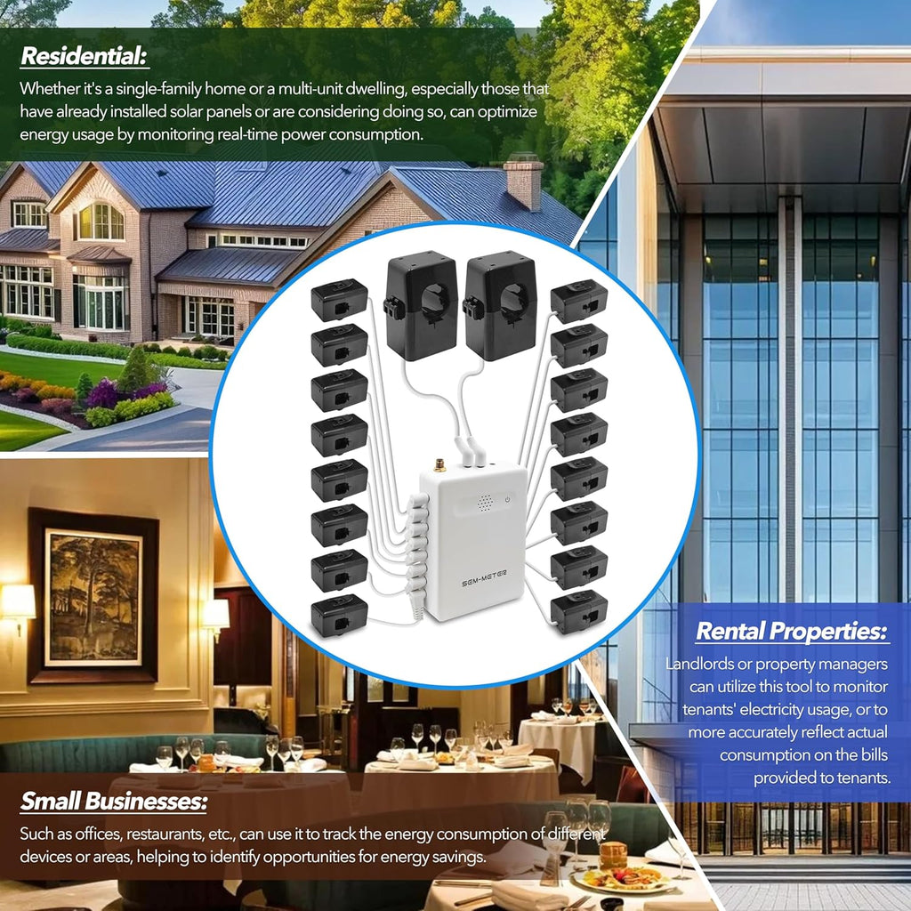 Smart Home Energy Monitor with 16 50A Circuit Level Sensors, Measure Power Usage in Real-Time, History with App (16 50A Circuit Level Sensors) - Compatible with Home Assistant