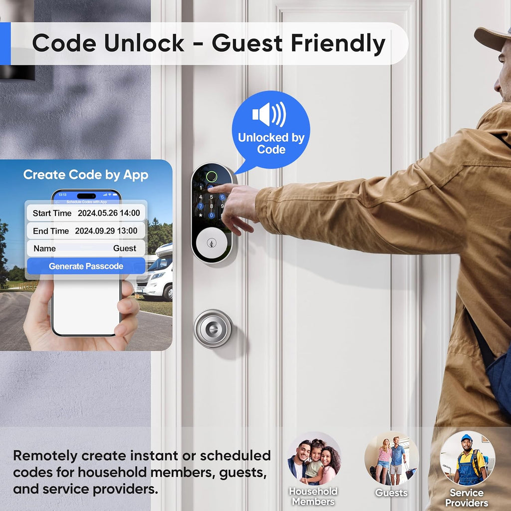 Bluetooth Fingerprint Smart Deadbolt Lock with Keypad – Fits Most US Doors, DIY Install, Keyless Entry: Code, FOB, Auto-Lock. Ideal for Home, Airbnb & Rental, Kids & Seniors. Alexa & Google Compatible