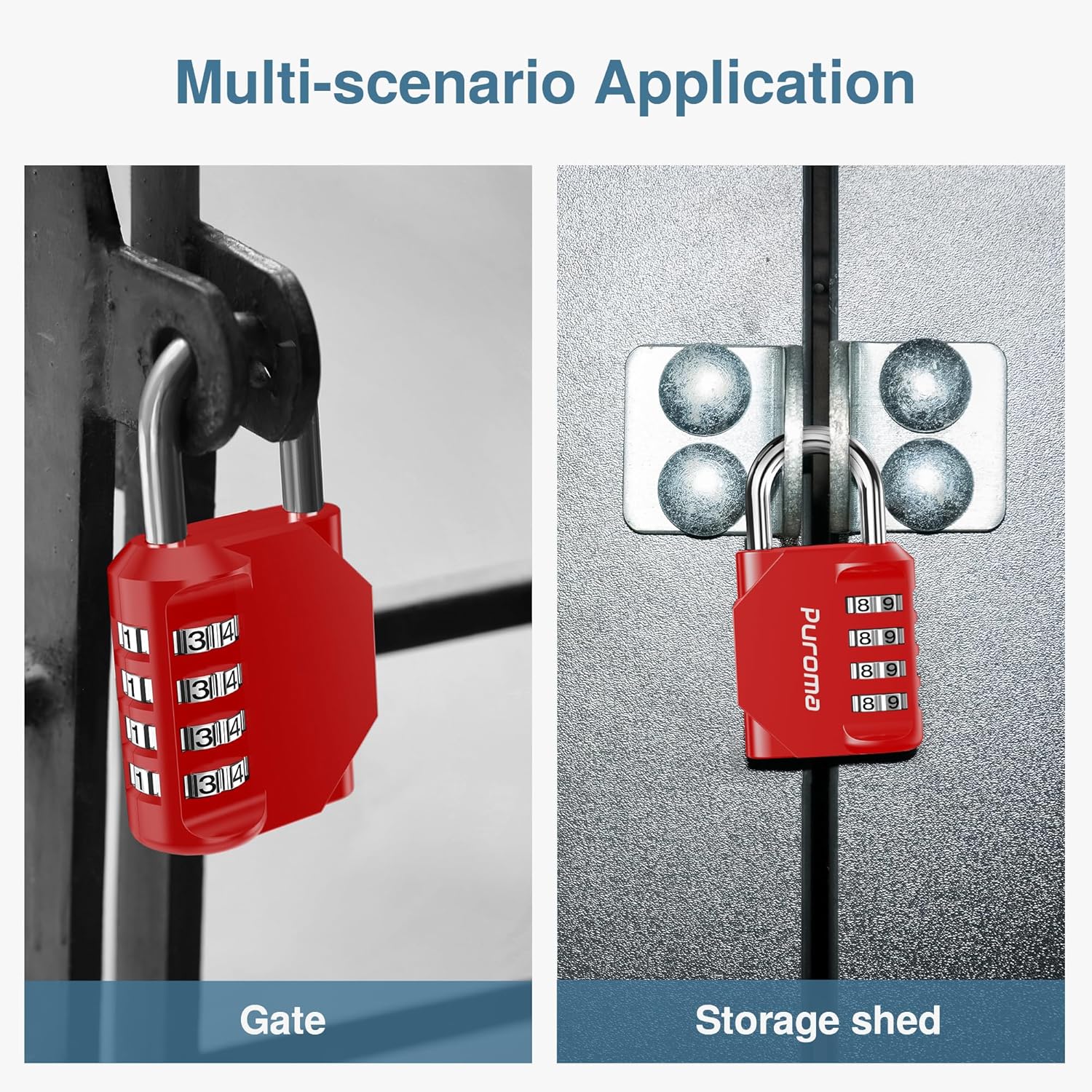 Puroma 1 Pack Combination Lock for Locker 4 Digit Outdoor Waterproof Padlock for School, Gym, Sports, Fence, Toolbox, Gate, Case, Outdoor, Hasp Storage (Red)