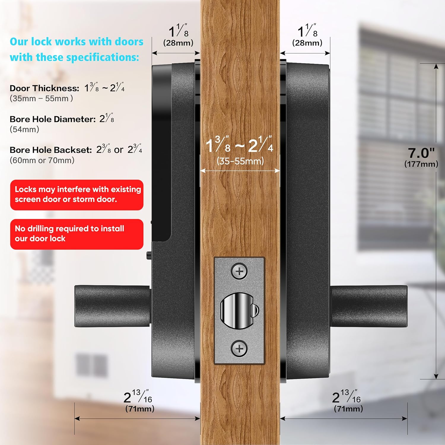 Fingerprint Smart Door Lock with Handle & Keypad – Bluetooth Keyless Entry for Front Door, Home, Kids, Guests, Airbnb & Rental, App + Code Access, Compatible with Alexa & Google, Easy DIY Install