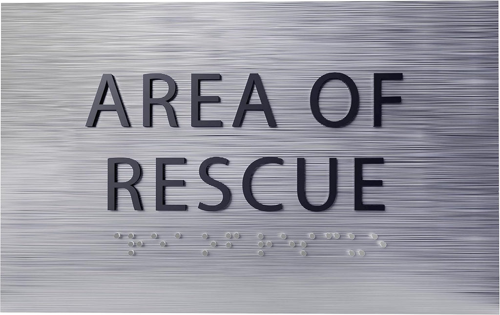 6" X4" Area of Rescue Sign - ADA Compliant Tactile Graphics Grade 2 Braille Text Wall Sign | Emergency Assistance, Refuge Place Sign for Schools, Offices, Apartments & Restaurants